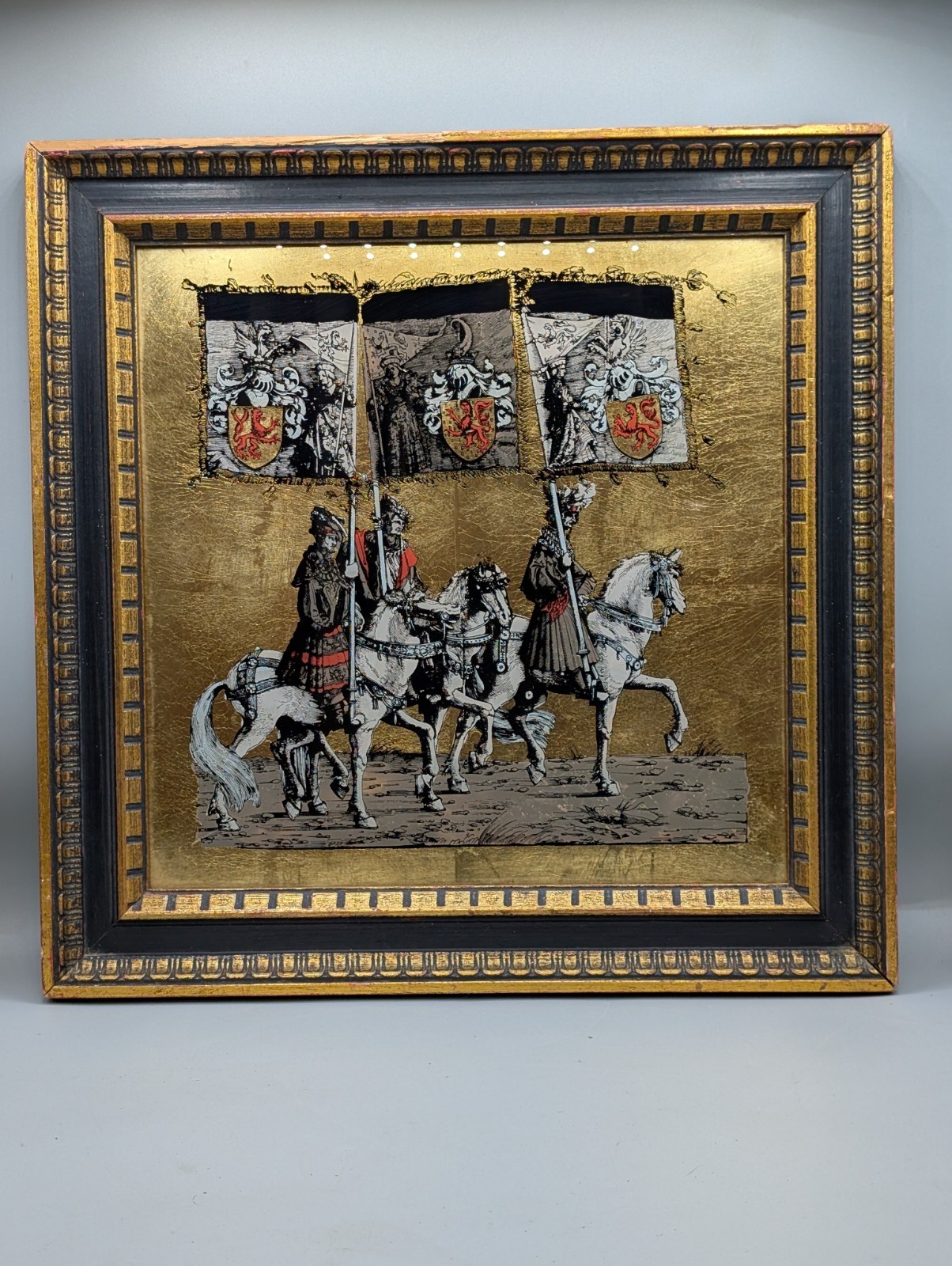 Vintage E.A. Riba Co. Medieval Knights Heraldic Gold Foil Wall Art Style 832
