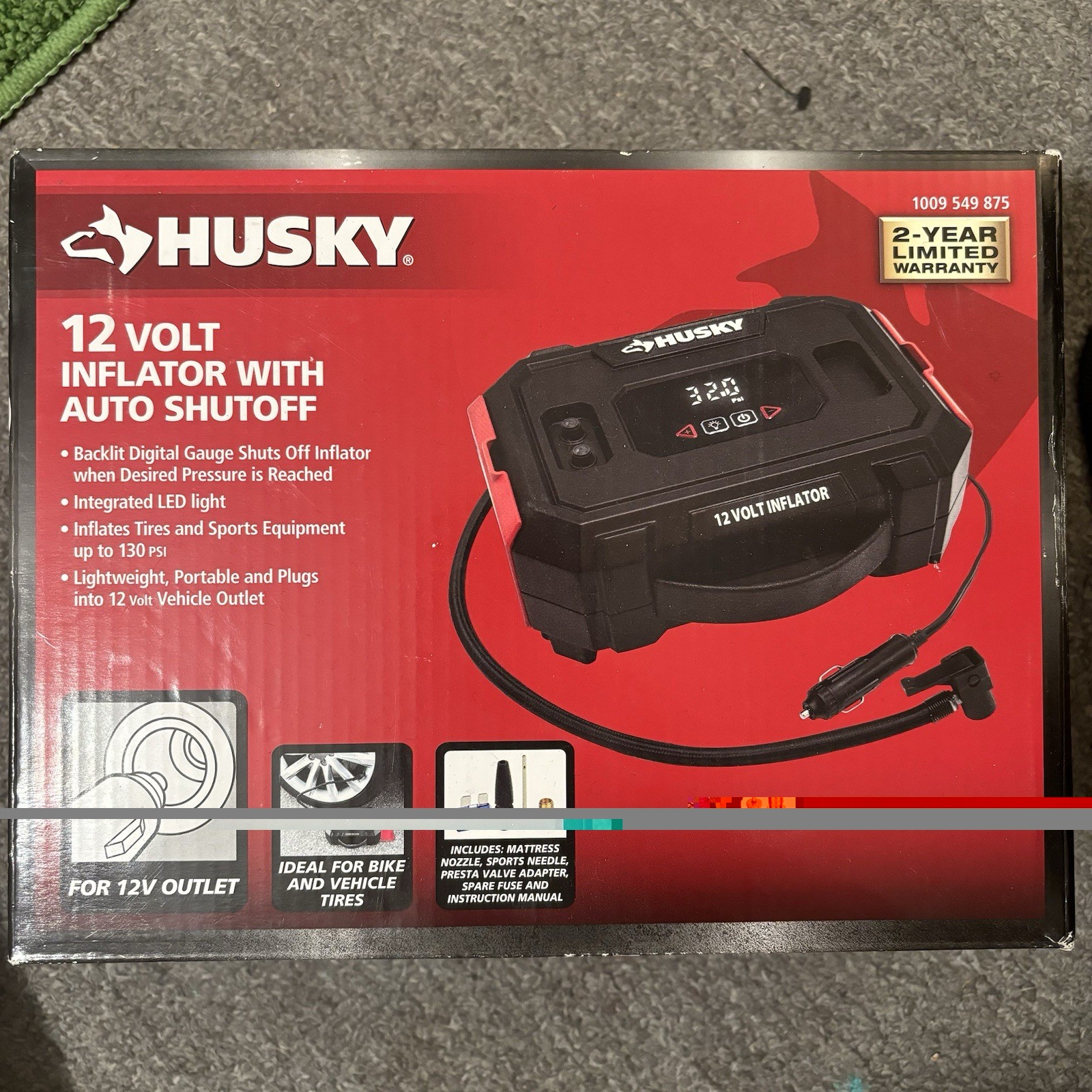 Husky 1009549875 12-Volt/120-Volt Home & Auto Tire Inflator New