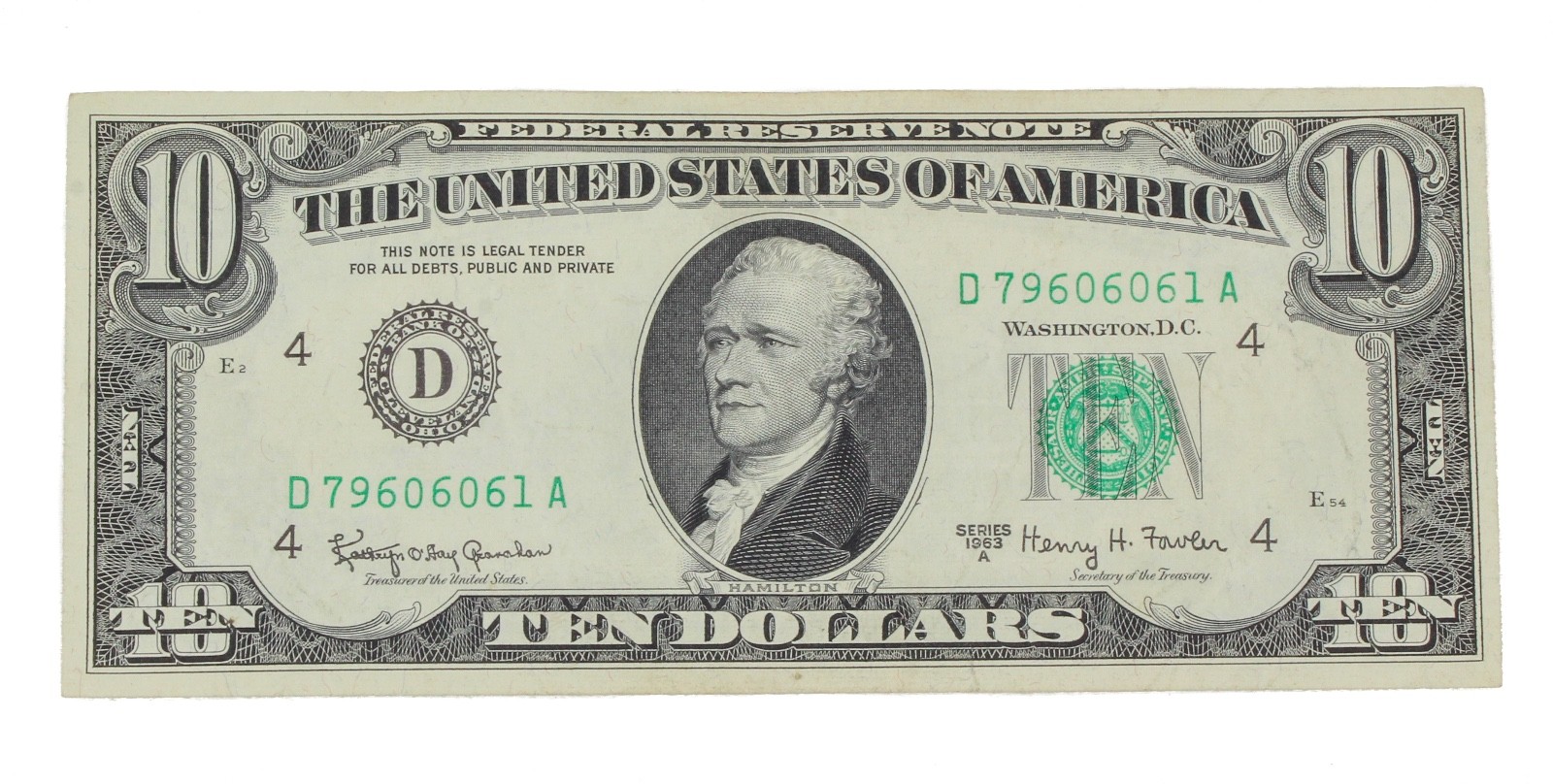 1963-A $10 Federal Reserve Note Cleveland District Vintage Ten Dollar Bill