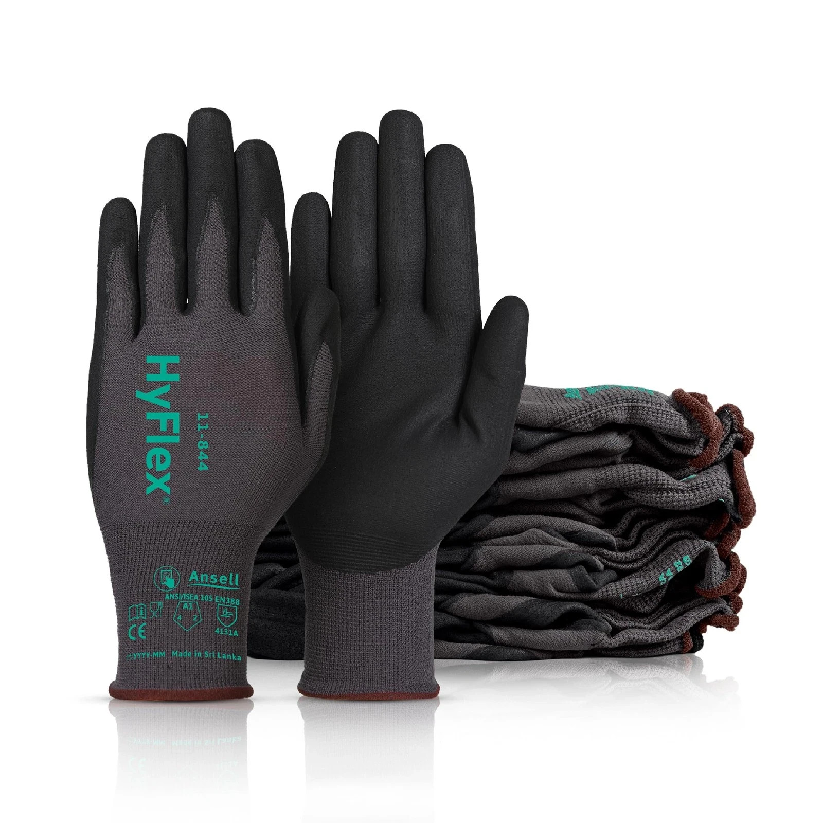 12 Pairs Ansell HyFlex 11-844 Touchscreen Aerofit Work Gloves Sz 9 Large L