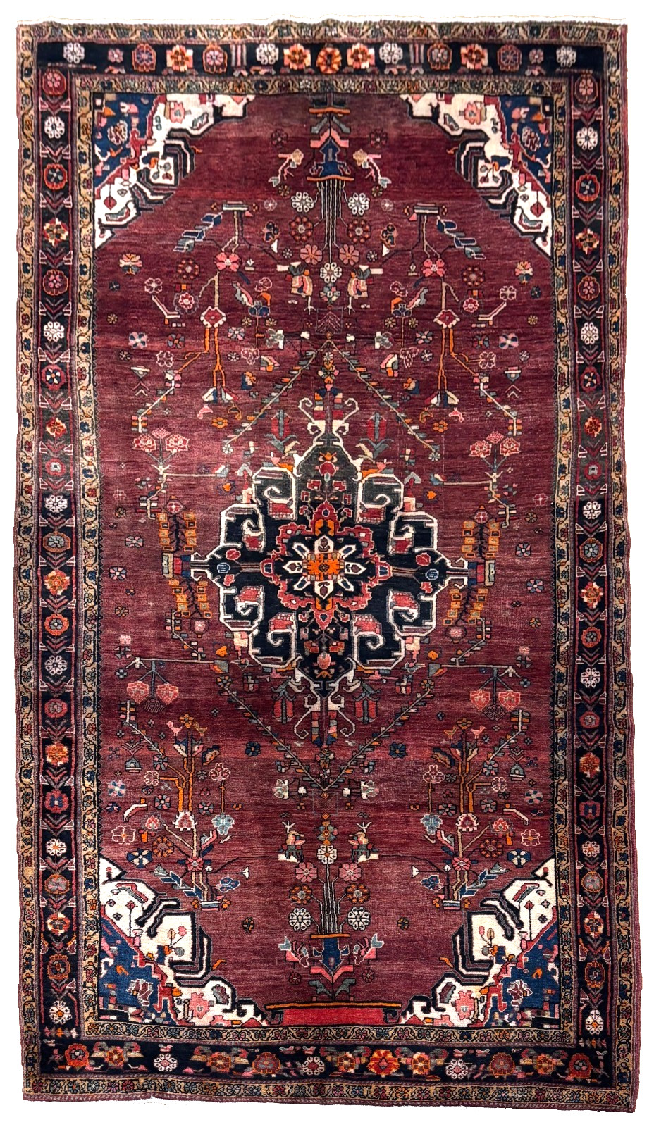 Vintage Nahavand Tribal Geometric Hand Knotted Wool Rug 5x11 Red Oriental Area