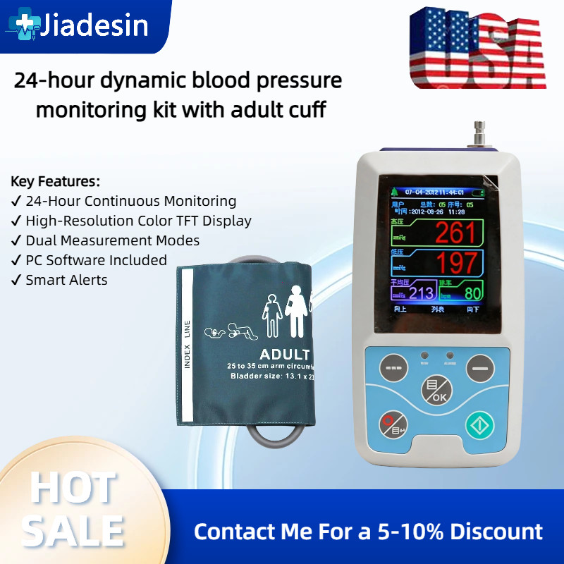 24-Hr Ambulatory Blood Pressure Monitor Kit w/ Adult Cuff Portable