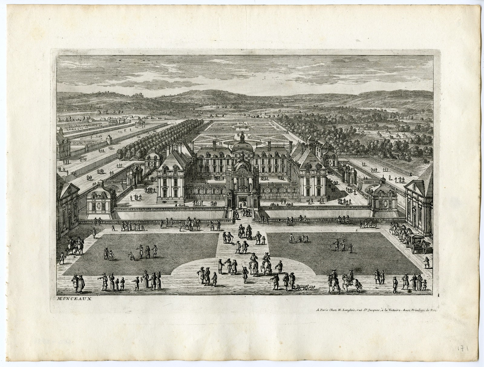 Antique Print-CHATEAU-PARK-MONCEAUX-ARCHITECTURE-GARDEN-Perelle-c.1670