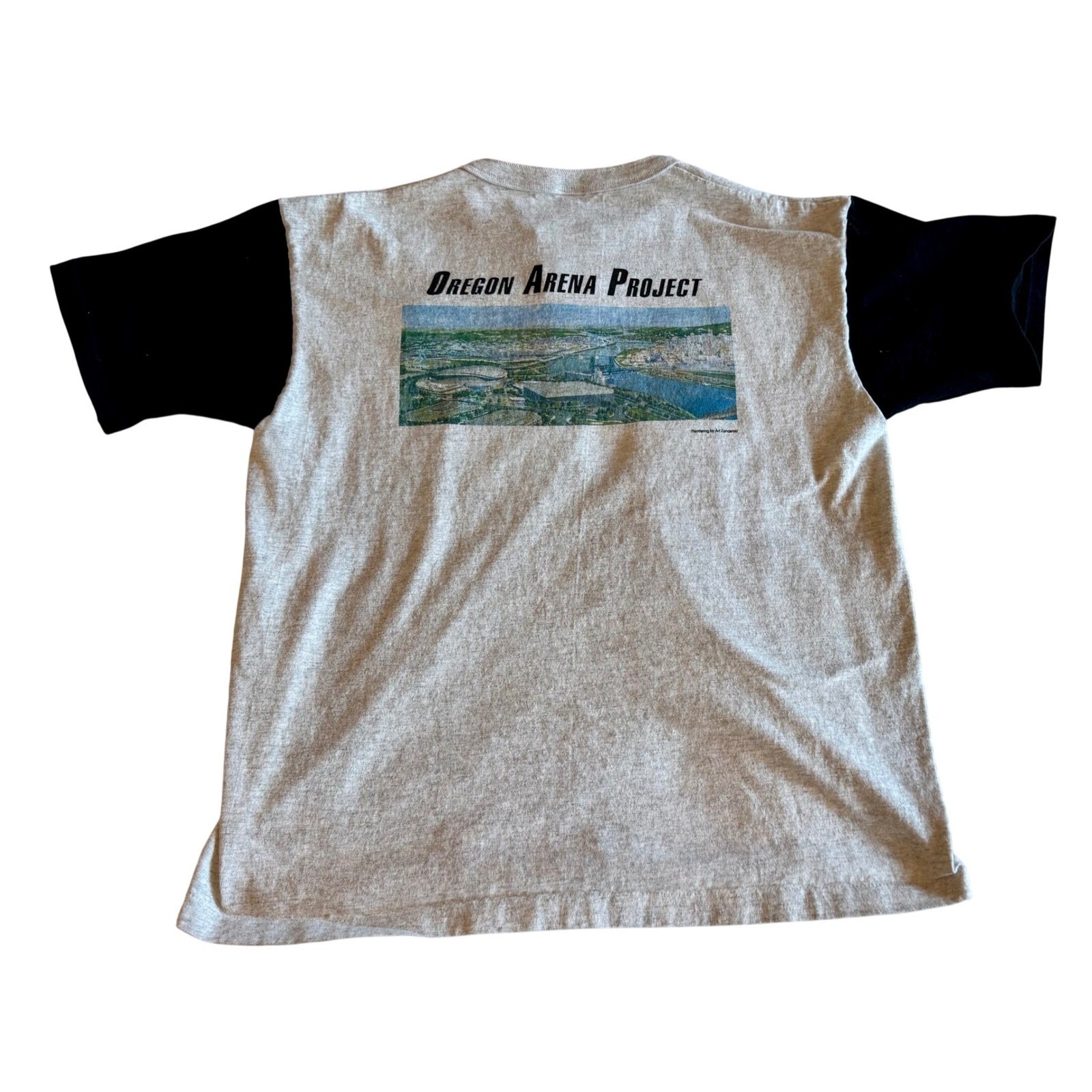 Vintage Oregon Arena Project Henley Shirt Gray Black Cotton Large USA Made