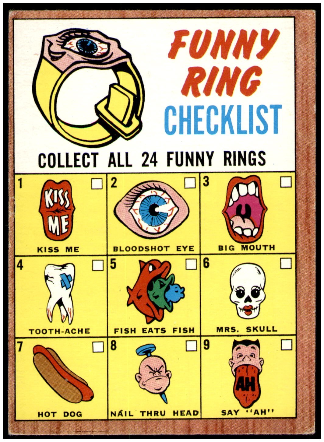 1966 Topps Funny Ring Checklist Card #15 EX