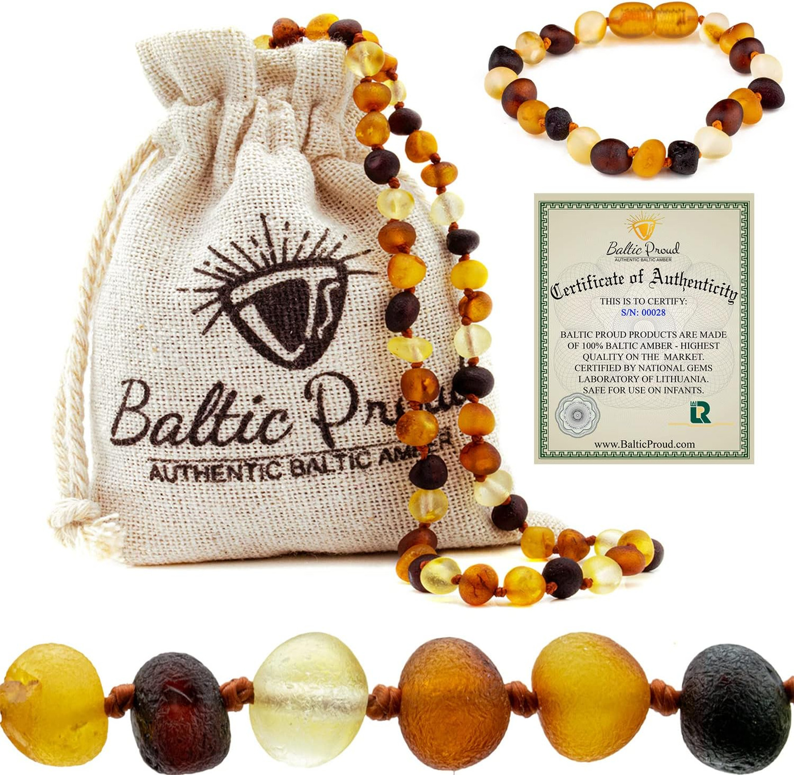 Baltic Amber Necklace and Bracelet Set Unisex Raw Multi 12.5 Inches Gift Jewelry