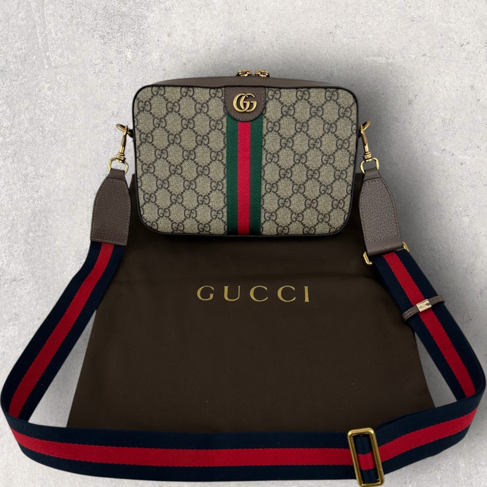 Gucci GG Monogram Web Logo Ophidia Small Crossbody Bag Beige 699439