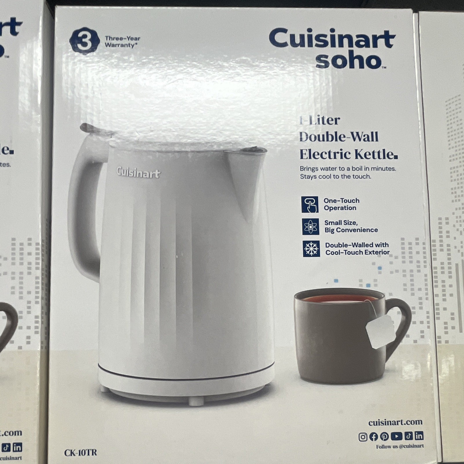 Cuisinart Soho 1L Cordless Electric Kettle Double Wall One-Touch White CK-10TR