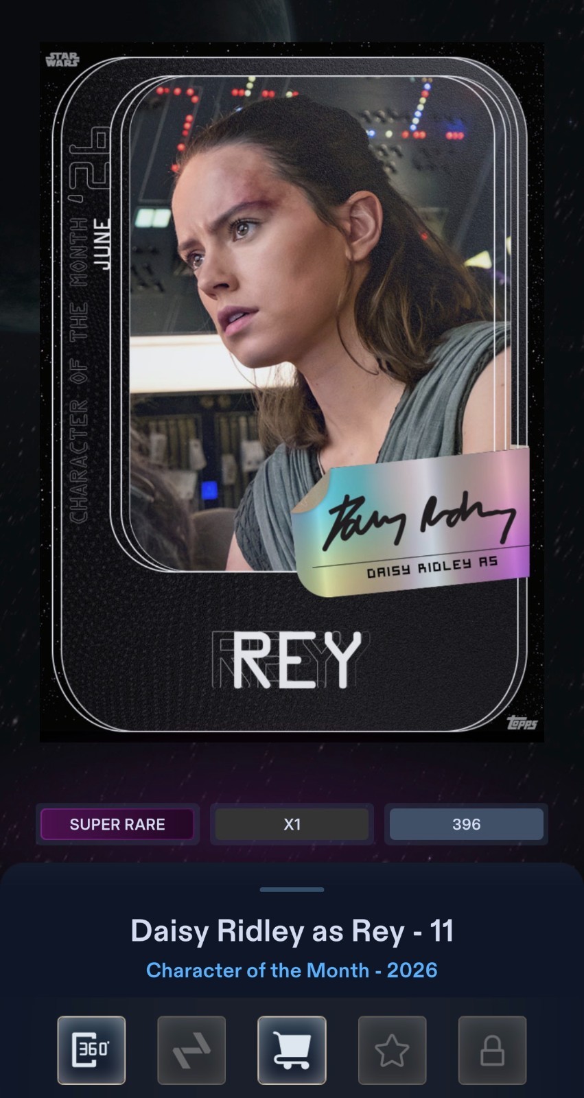 COTM CHARACTER OF MONTH REY SIGNATURE # 11 TOPPS STAR WARS CARD TRADER JUNE 2026