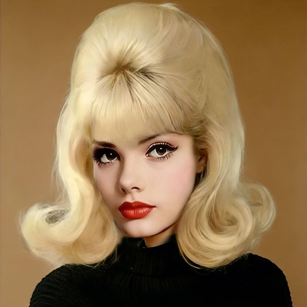 Women Blonde Vintage Curly Wigs Bouffant Beehive 50S 60S Retro Costume Hair Wig