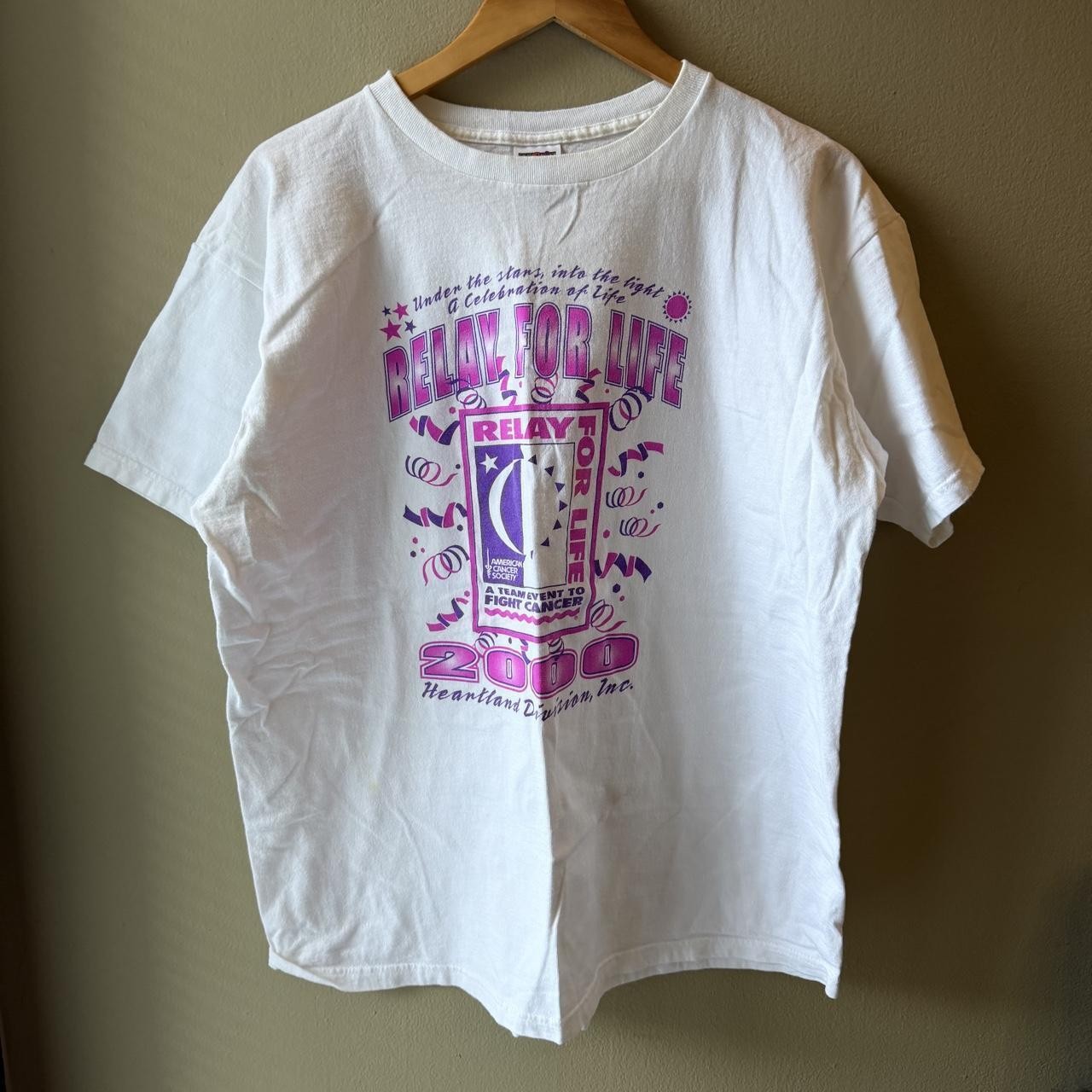 Vintage Y2K 2000 Relay For Life Graphic Tee XL Pink Purple