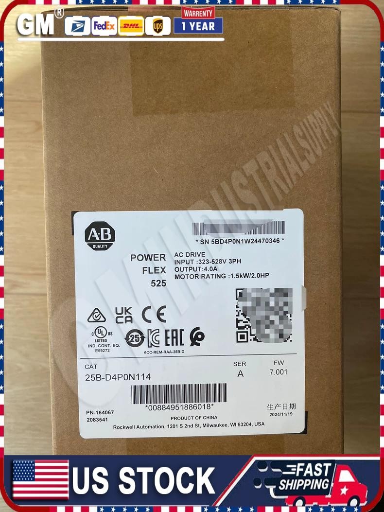 New Allen Bradley 25B-D4P0N114 PowerFlex 525 1.5kW (2Hp) AC Drive
