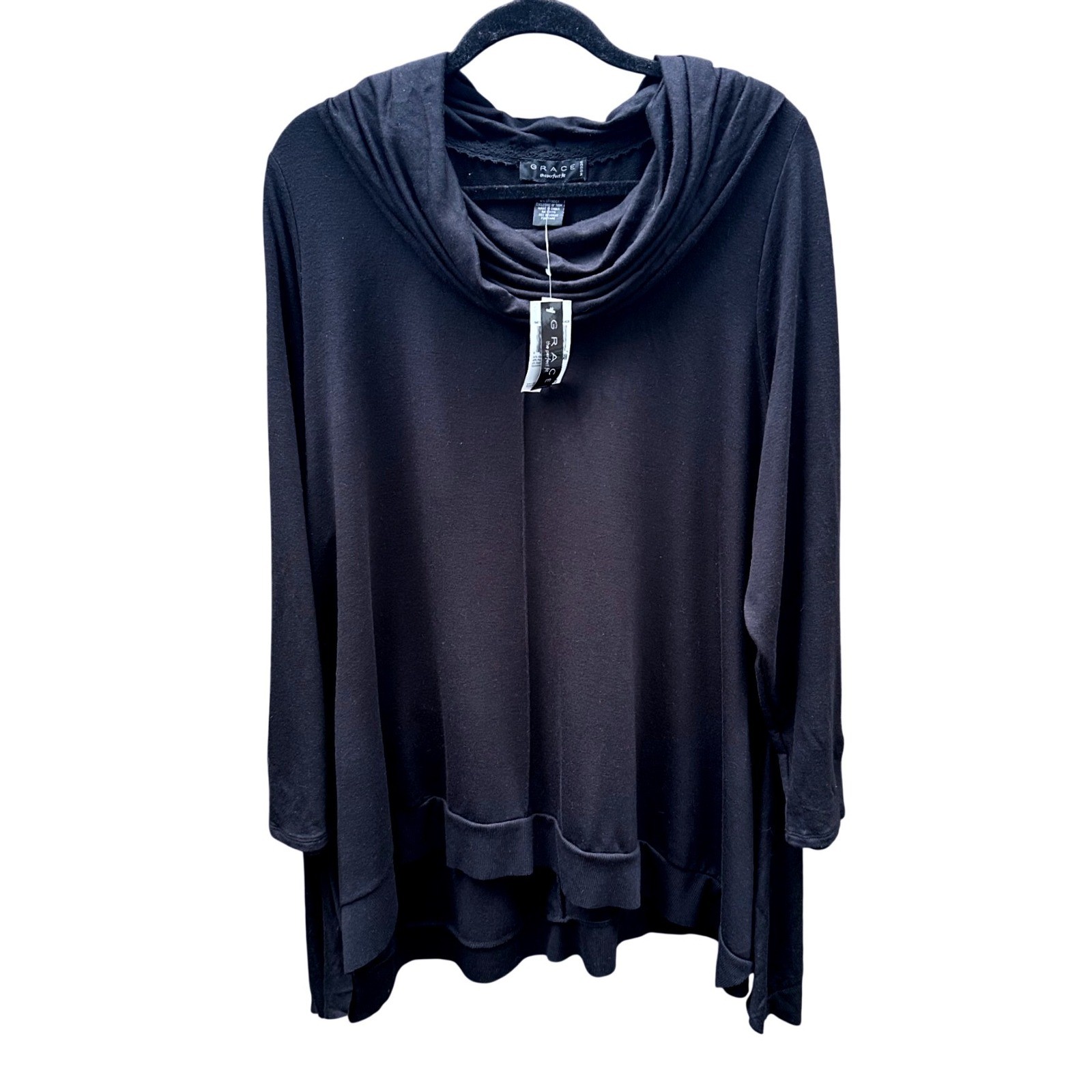 Grace The Perfect Fit Women 2X Black Cowl Neck Long Sleeve Tunic Top NWT Grace The Perfect Fit Women 2X Black Cowl Neck Long Sleeve Tunic Top NWT