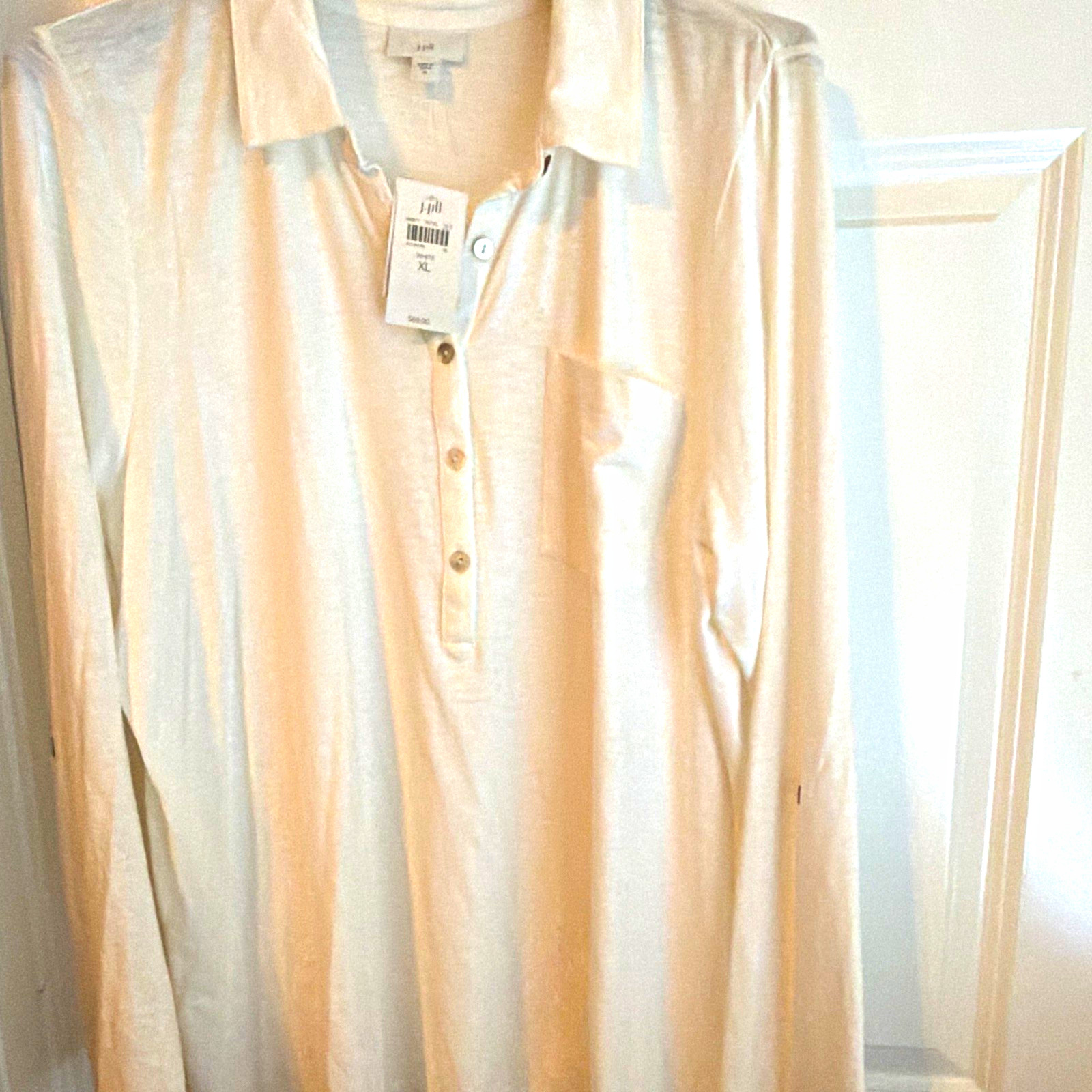 J. Jill Womens White Solid Collared Half Button Knit Pullover Top XL