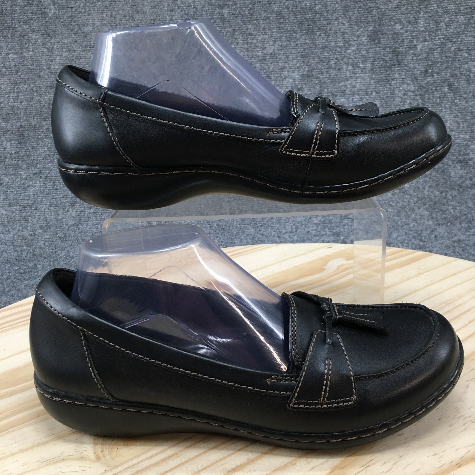Clarks Ashland Bubble Shoes Womens 8.5 M Casual Slip On Loafers Black Leather
