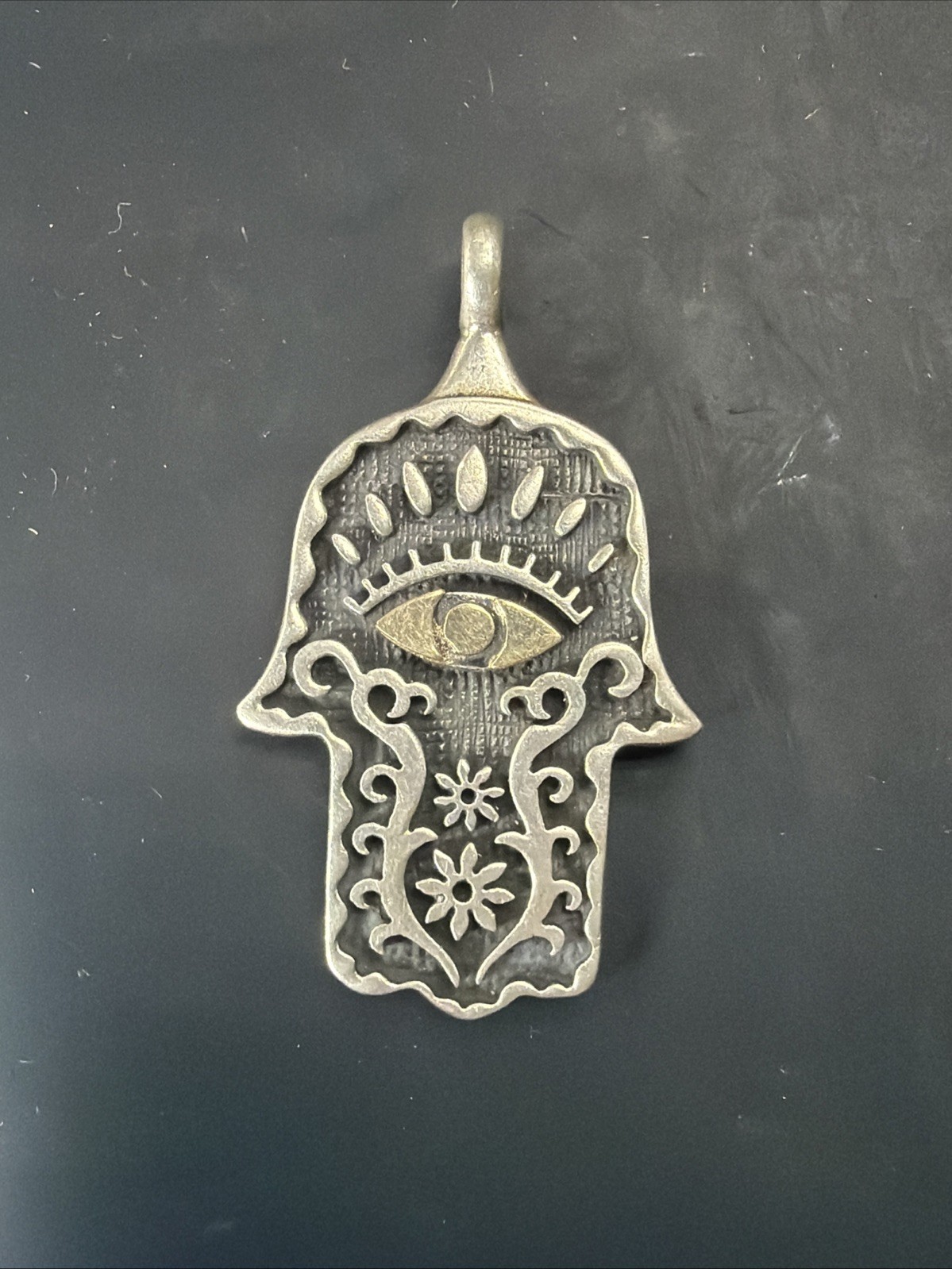 Vintage Silver,and 14k Pendant. Hamsa, Khamsa, Hand of Fatima, Miriam. Evil eye.
