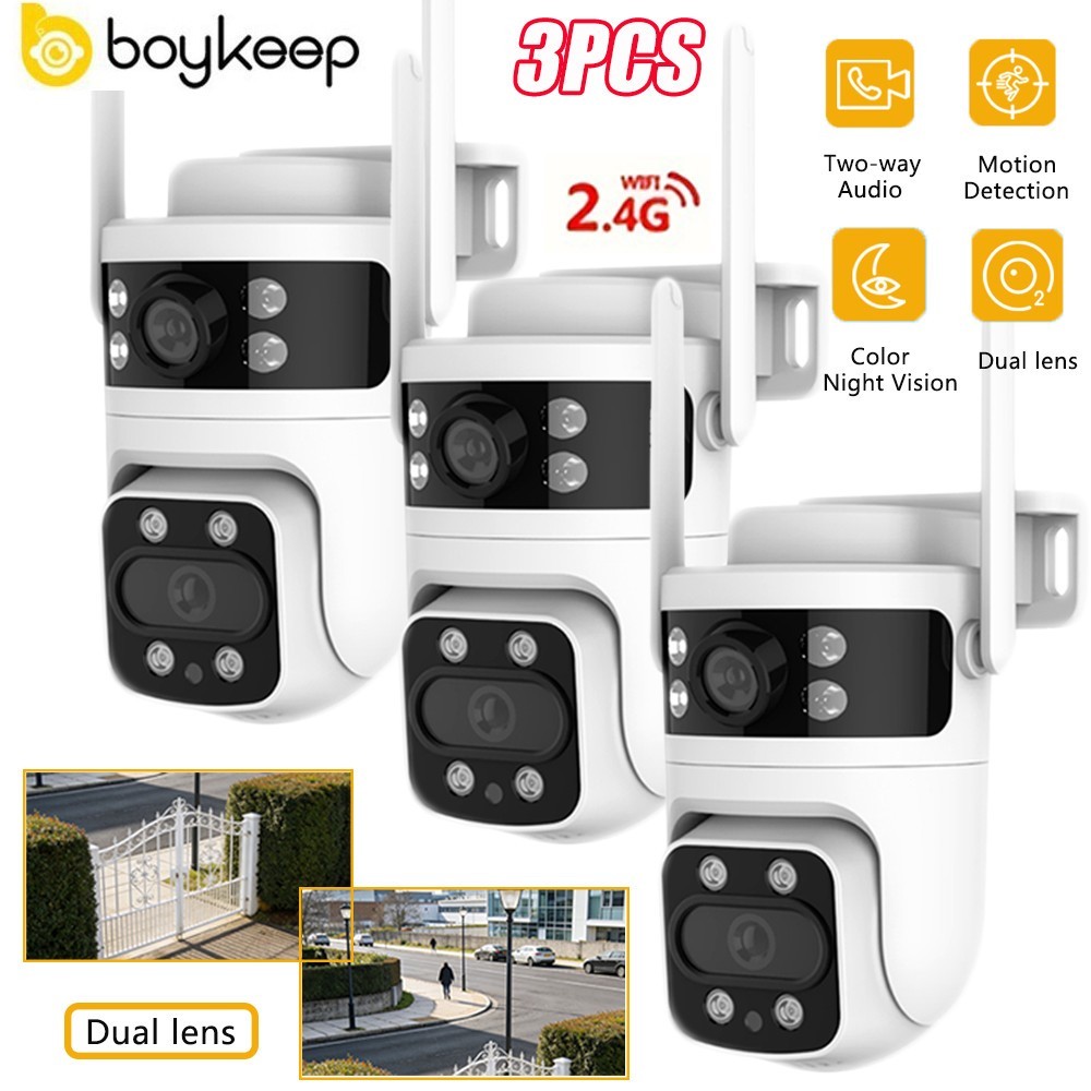 boykeep Outdoor Camera 6MP Dual Lens 2.4G Wireless WIFI Smart Home IR Cam 3PCS