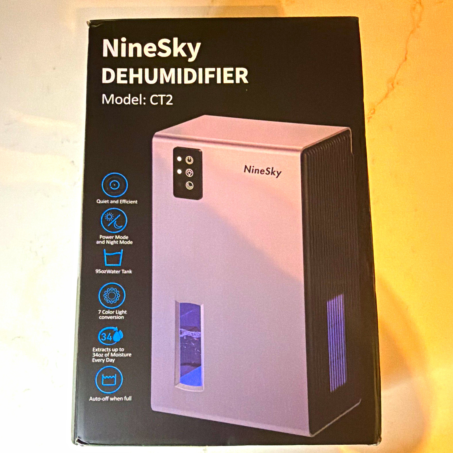 NineSky CT2 Compact Dehumidifier 95oz Tank 1000mL/D 85W 100-220V White
