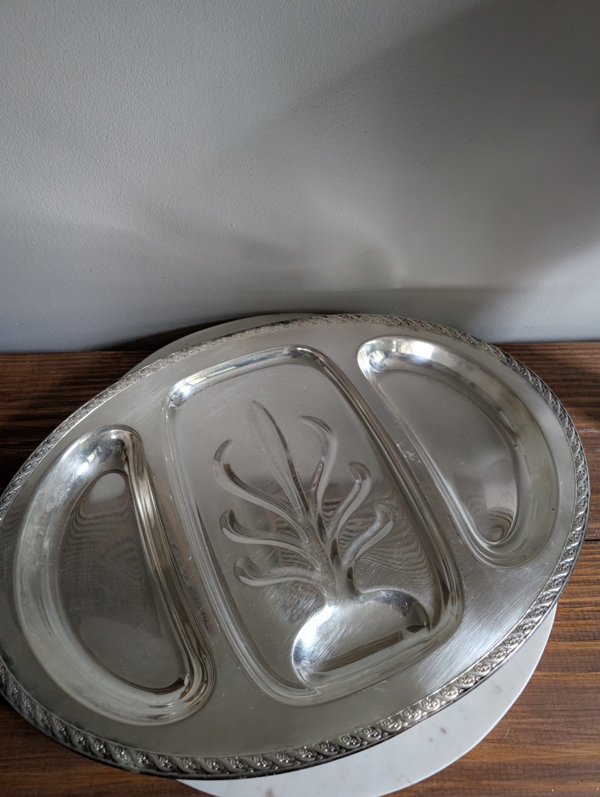 Vintage Spring Flower Wm Rogers & Son 2057 Silverplate Divided Serving Tray 21”
