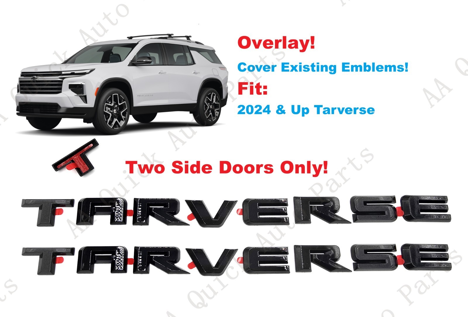 Overlay 2PCS Gloss Black Side Doors Traverse Emblems Letters 2024+ Traverse