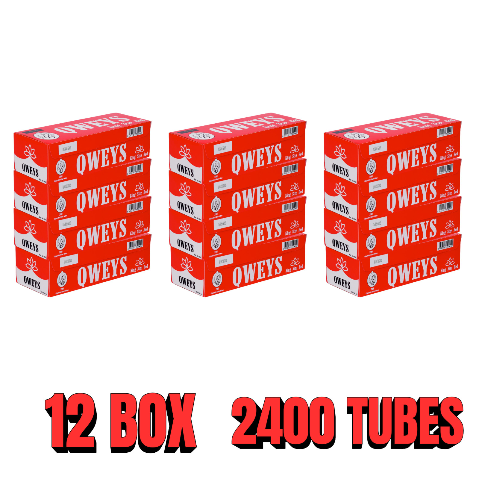 QWEYS Red King Size Cigarette Tubes 200 Per Box (12 Boxes) QWEYS Red King Size Cigarette Tubes 200 Per Box (12 Boxes)