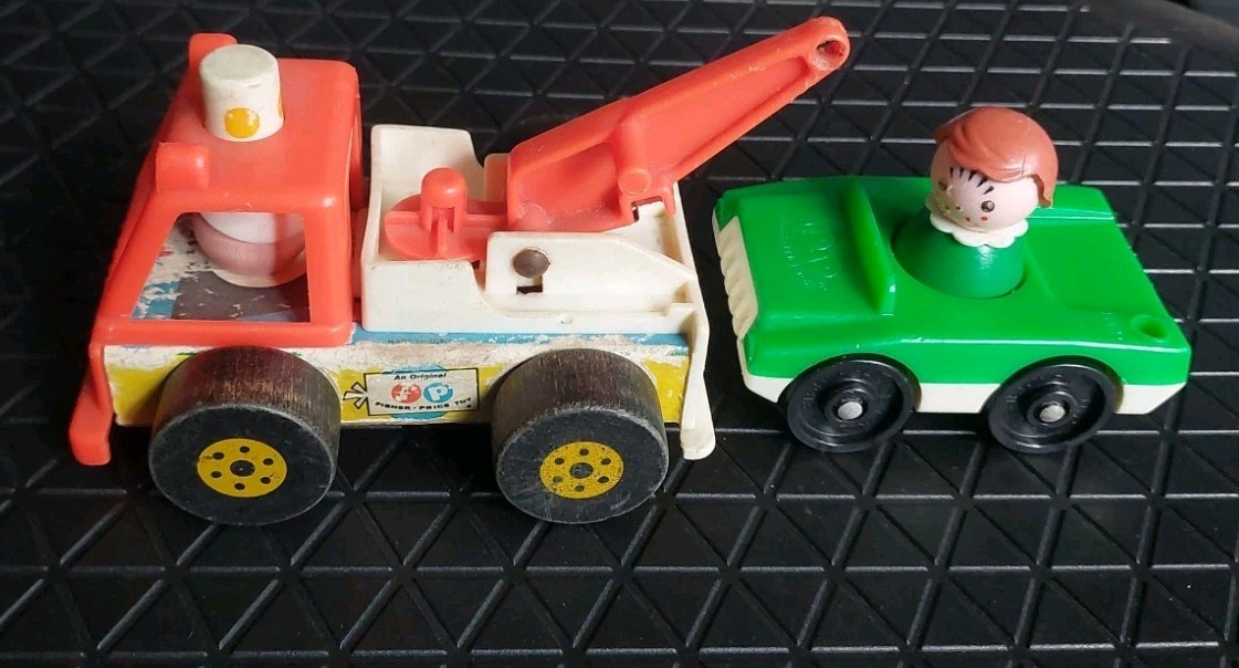 vintage Fisher Price Little People Number 718 Tow Truck and Car Lot