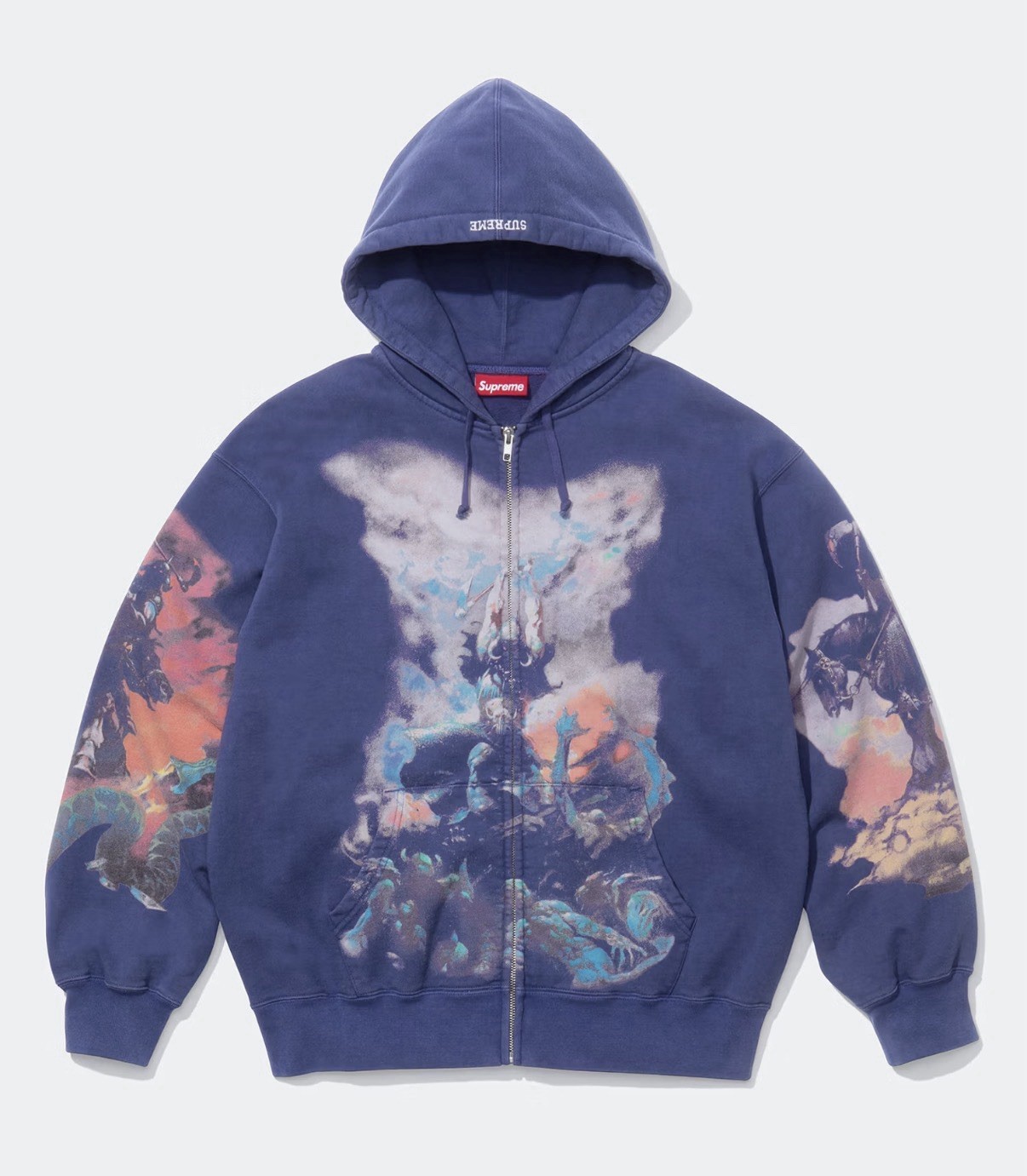 Supreme Frank Frazetta Zip Up Hooded Sweatshirt Washed Navy Size Large FW24