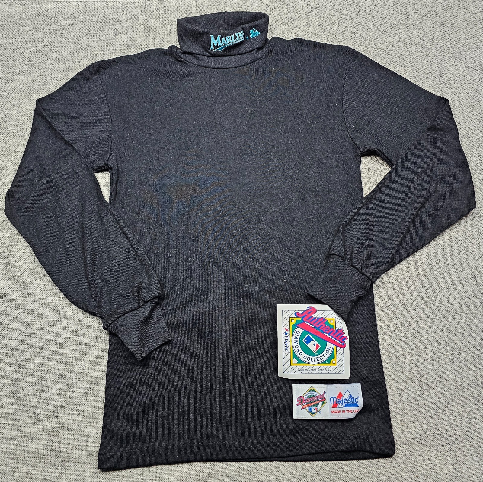 VINTAGE Florida Marlins Shirt Mens Medium MLB Baseball Mock Neck Majestic USA
