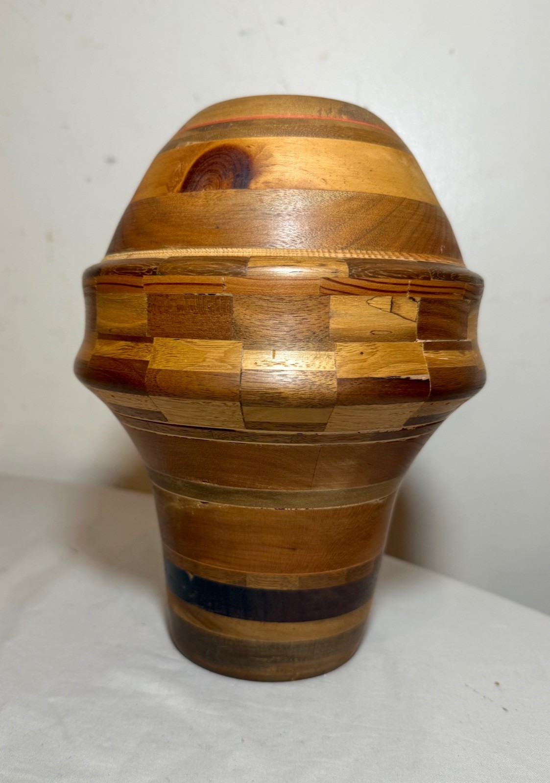 Unusual vintage handmade modernist turned natural wood artisan vase sculpture Unusual vintage handmade modernist turned natural wood artisan vase sculpture