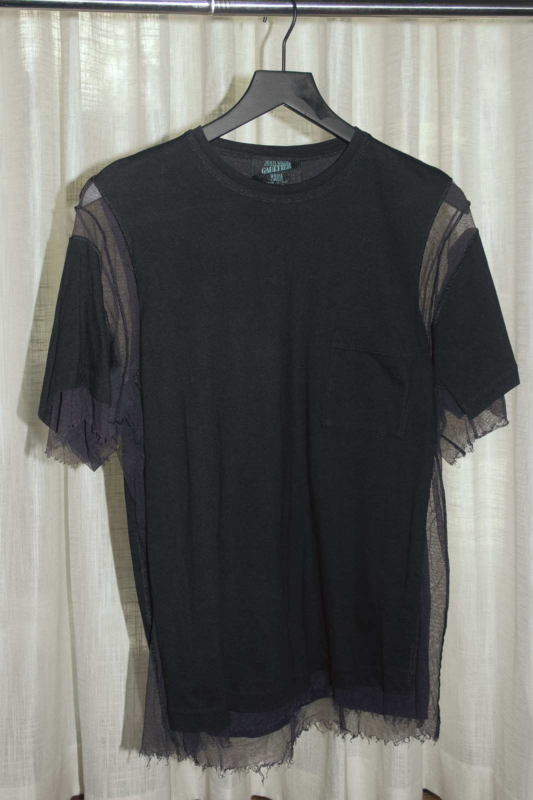 Vintage Jean Paul Gaultier Maille Black Sheer Mesh Deconstructed T-Shirt XL