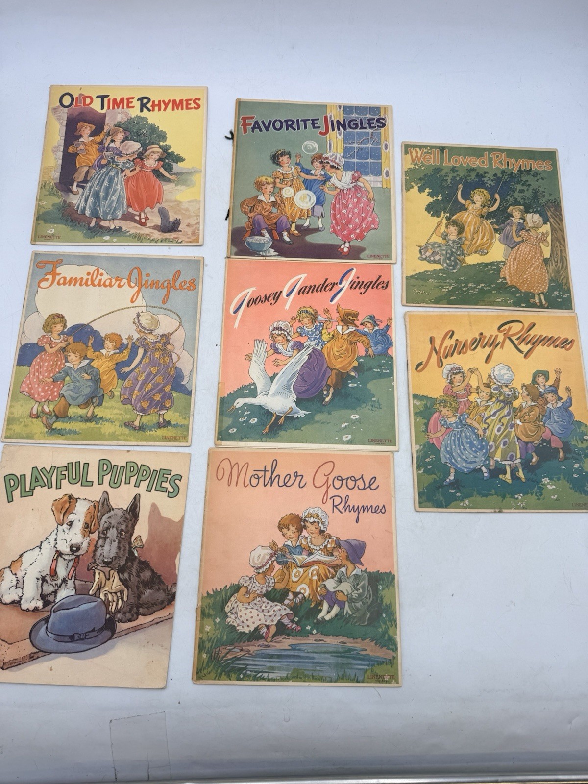 Lot of 8 Vintage 1920s Sam'l Gabriel Mother Goose Nursery Rhyme Linenette Books