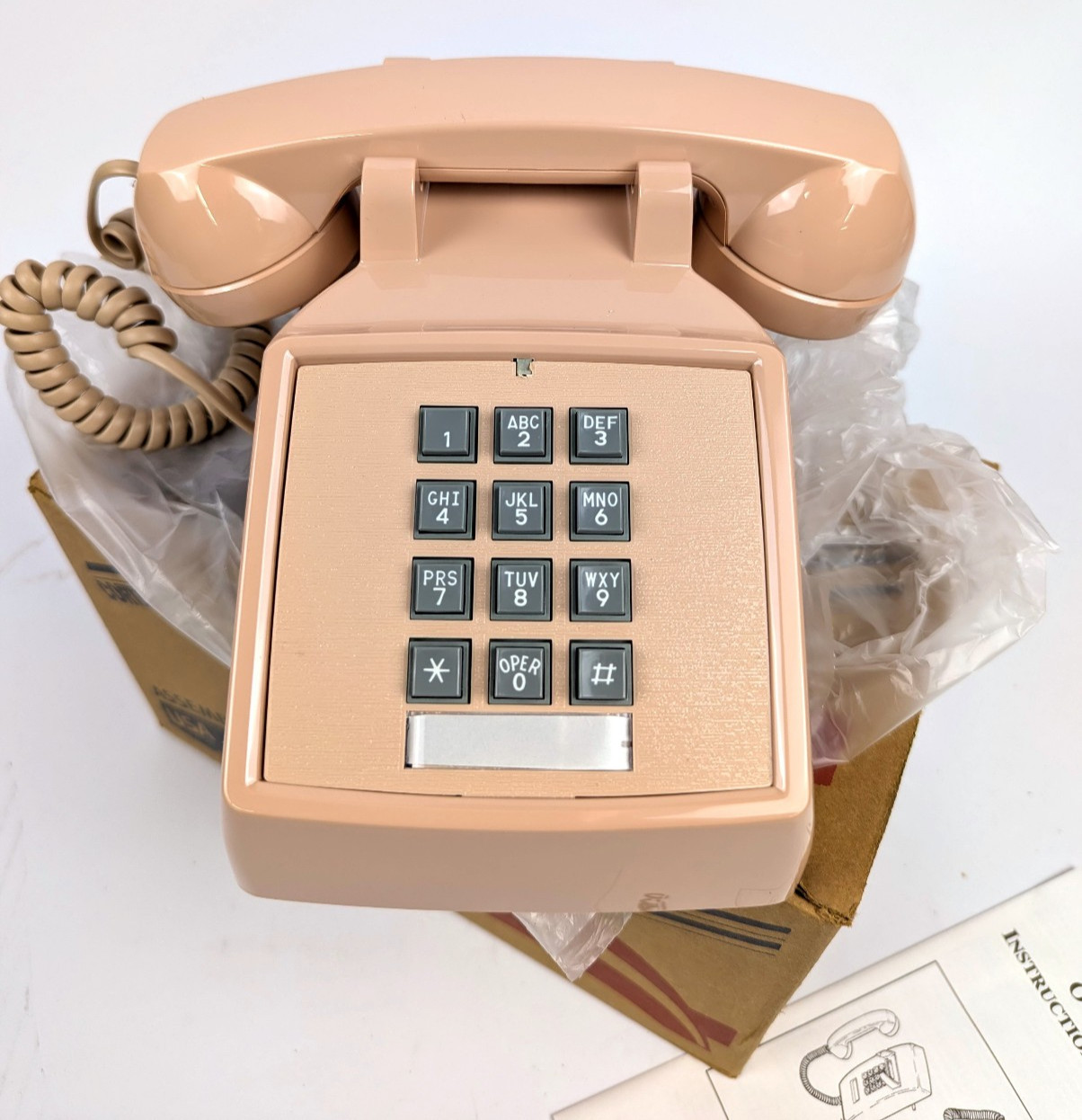 Vtg NEW Pink Beige Salmon Cortelco Push Button Telephone Desk Phone USA