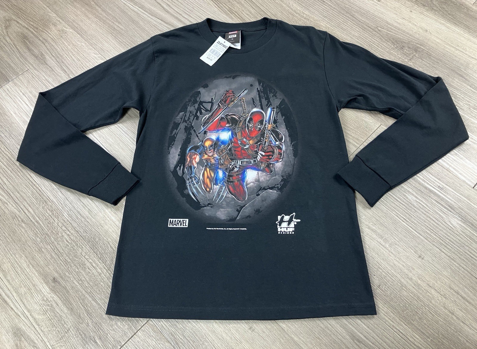 HUF x Marvel Deadpool Wolverine Long Sleeve Shirt Black Size S NWT Comic