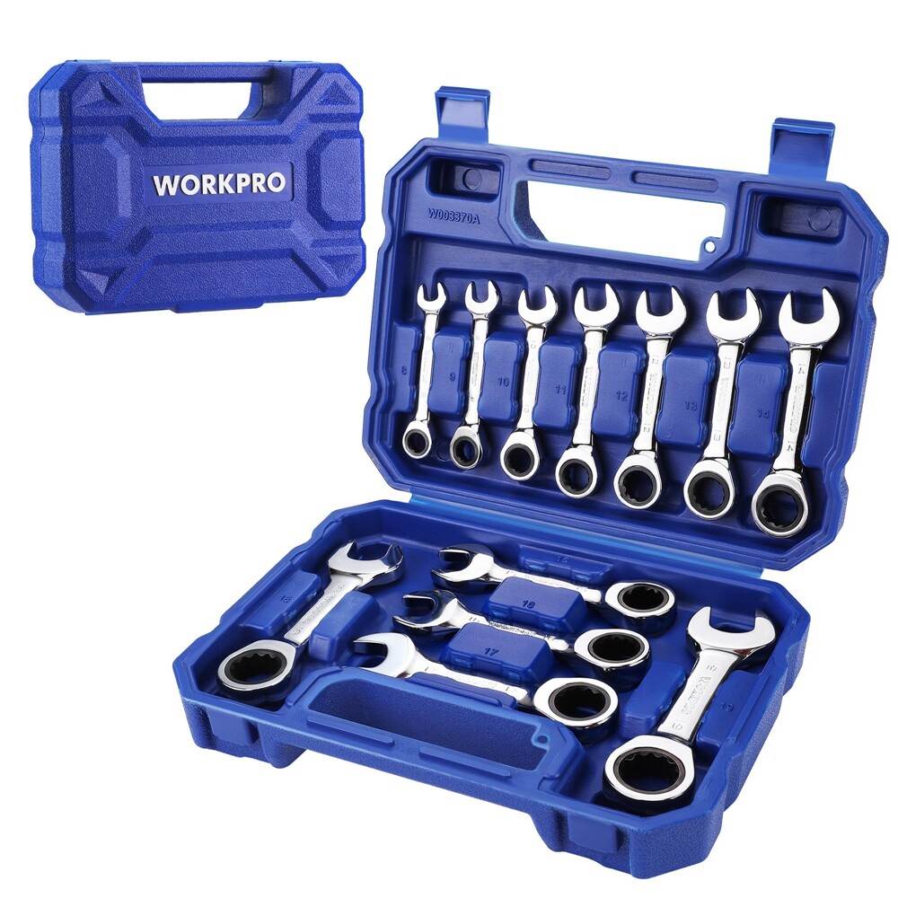 WORKPRO 12-Piece Stubby Ratcheting Combination Wrench Set Metric 8-19mm 72-Tooth WORKPRO 12-Piece Stubby Ratcheting Combination Wrench Set Metric 8-19mm 72-Tooth