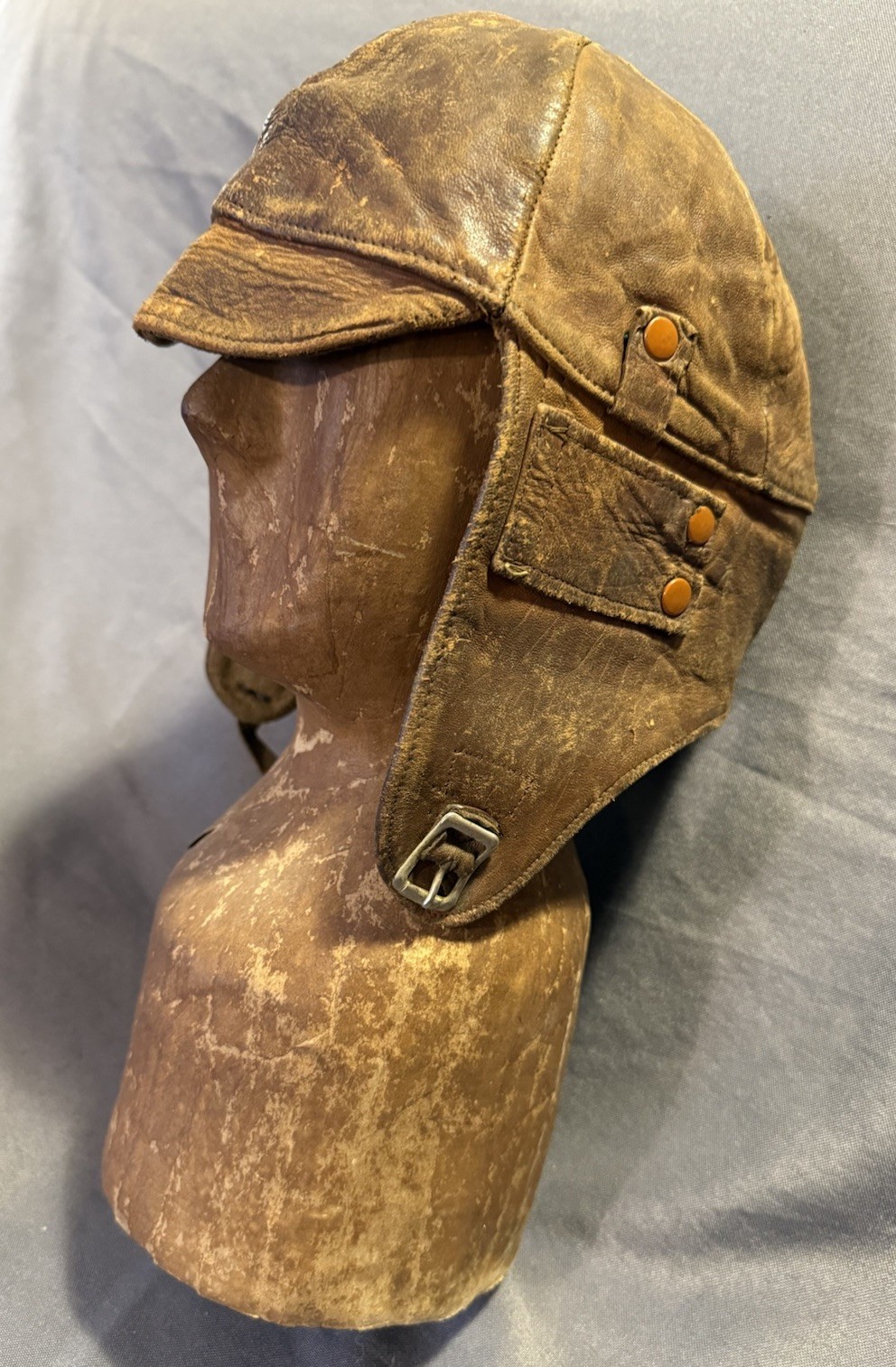 Antique WW1 Period Leather Aviator Flight Pilot Bomber Cap WWI military