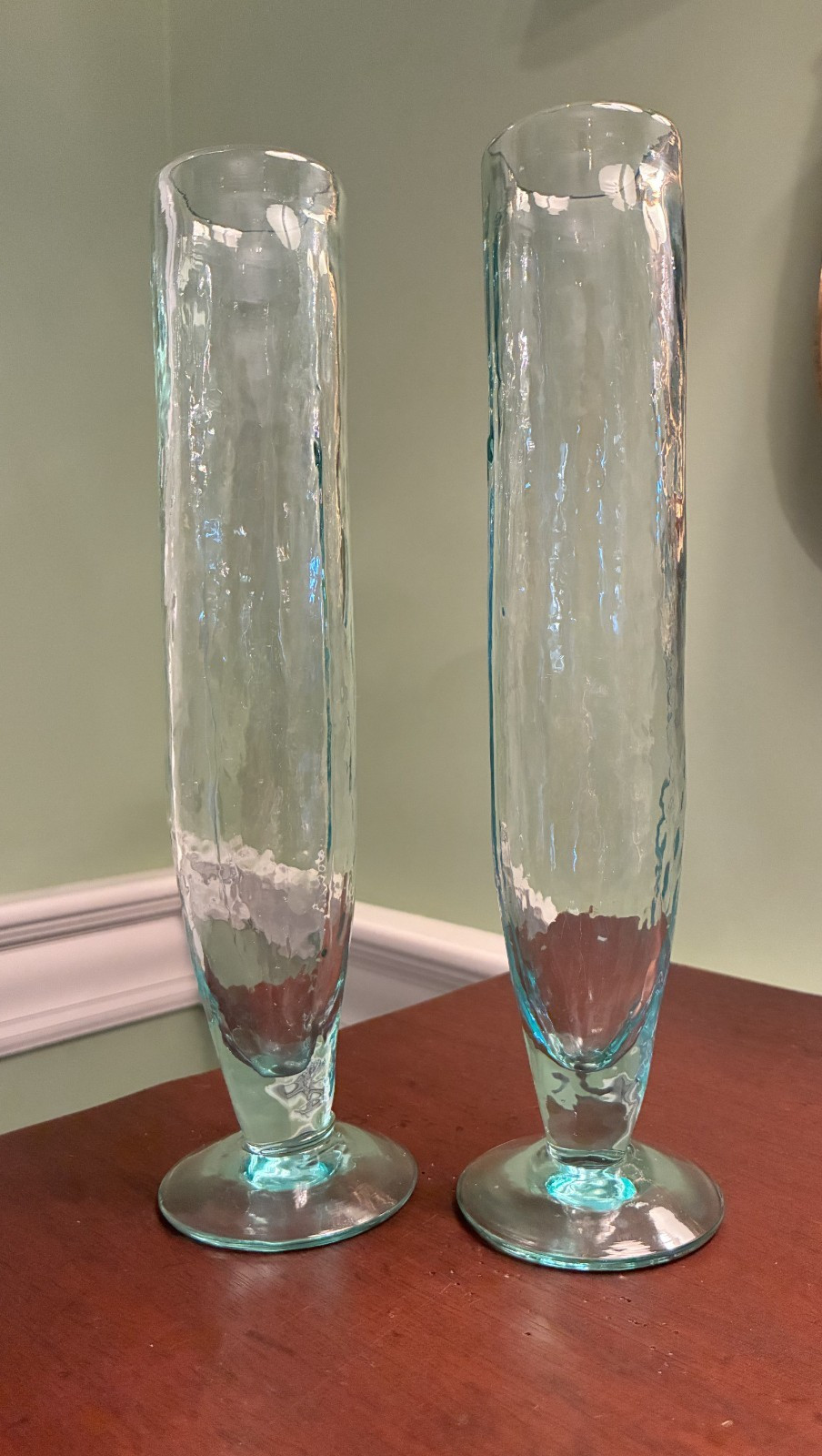 Kalalou Champagne Recycled Glass Set of 2 Aqua Green 10 Inches
