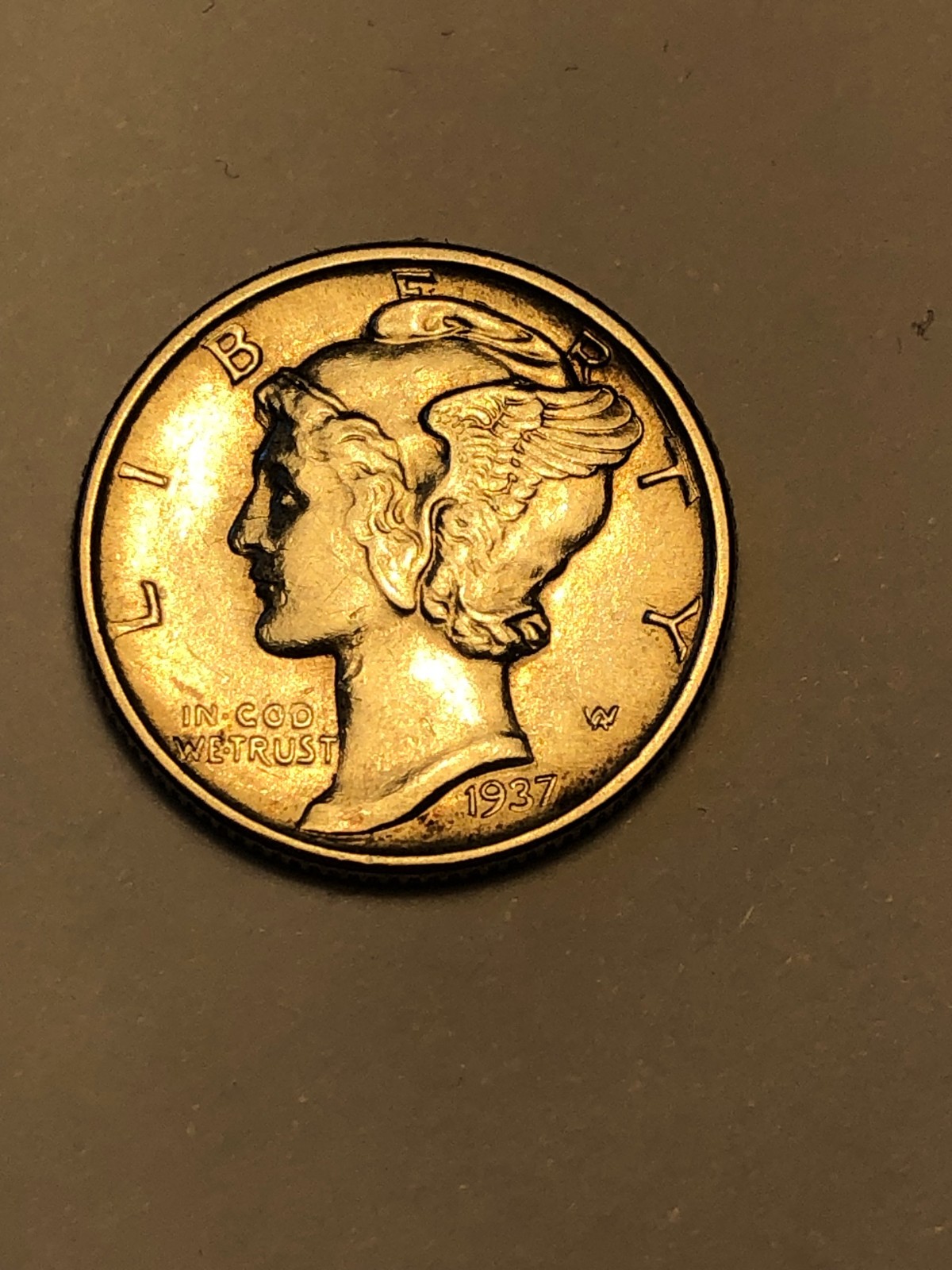 1937-S  Mercury Silver Dime, Unc., Lot T-43739, .