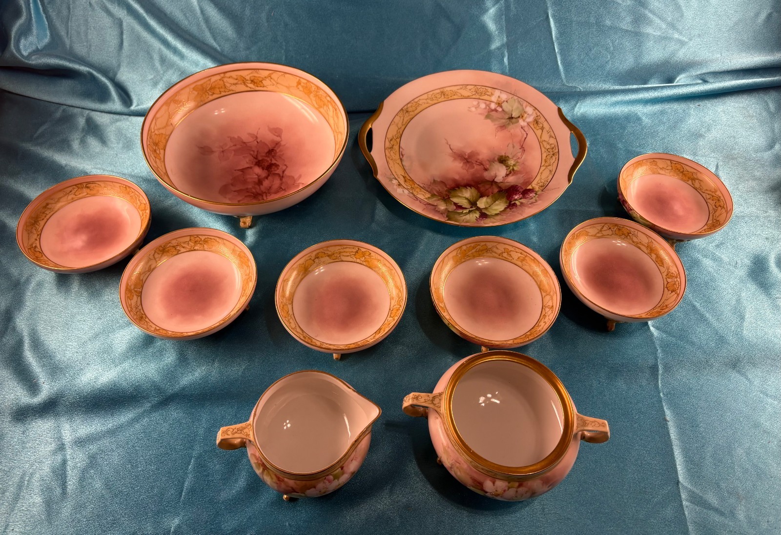 ANTIQUE 10 PIECE SET OF PL LIMOGE FRANCE HAND PAINTED BY SISTER MARIA ADELAIDE