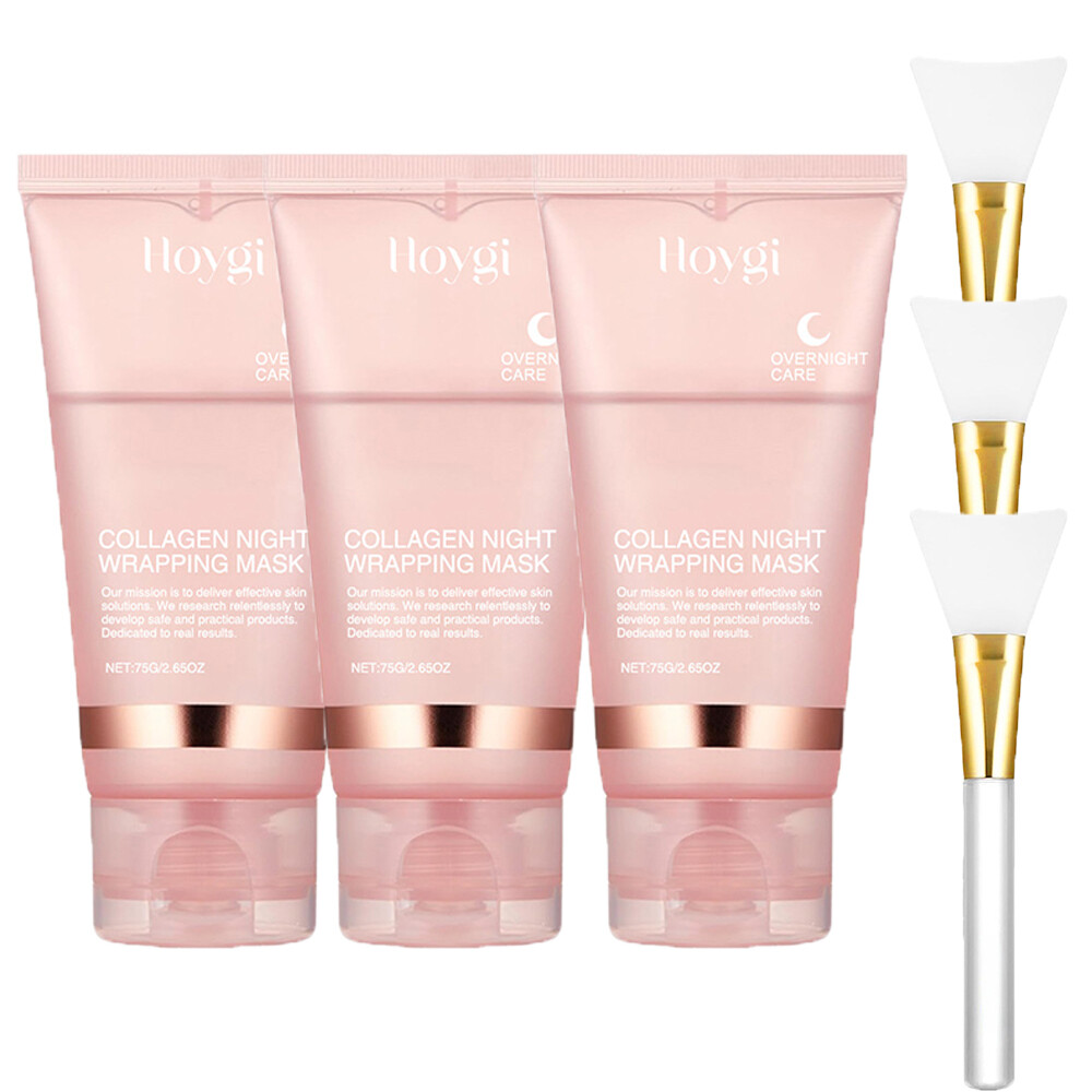 3PCS Collagen Night Wrapping Mask Overnight Wrapping Peel Off Facial Mask 75g