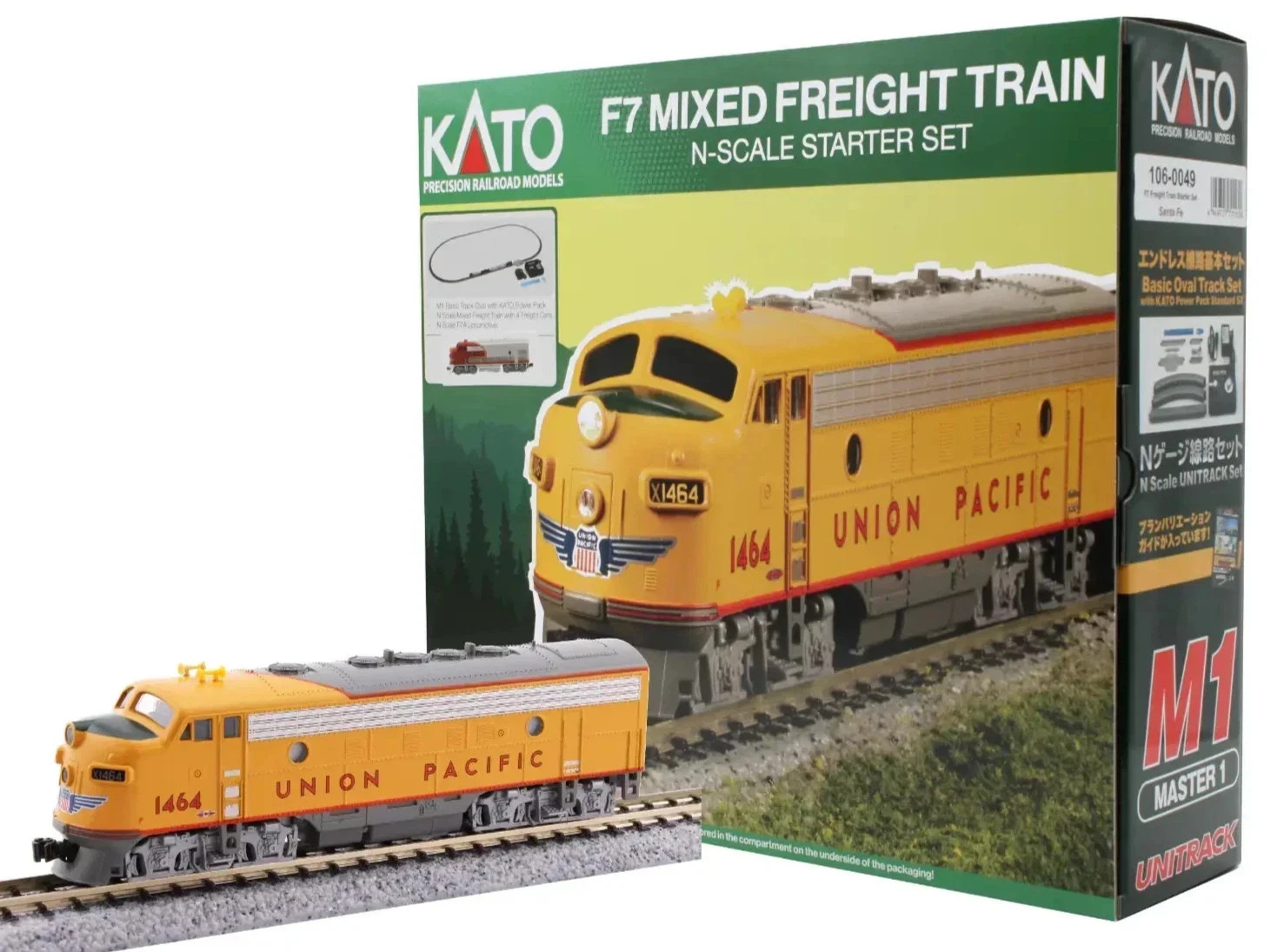 1060050 N Kato Freight Train Starter Set Union Pacific EMD F7, 4 Cars, Unitrack