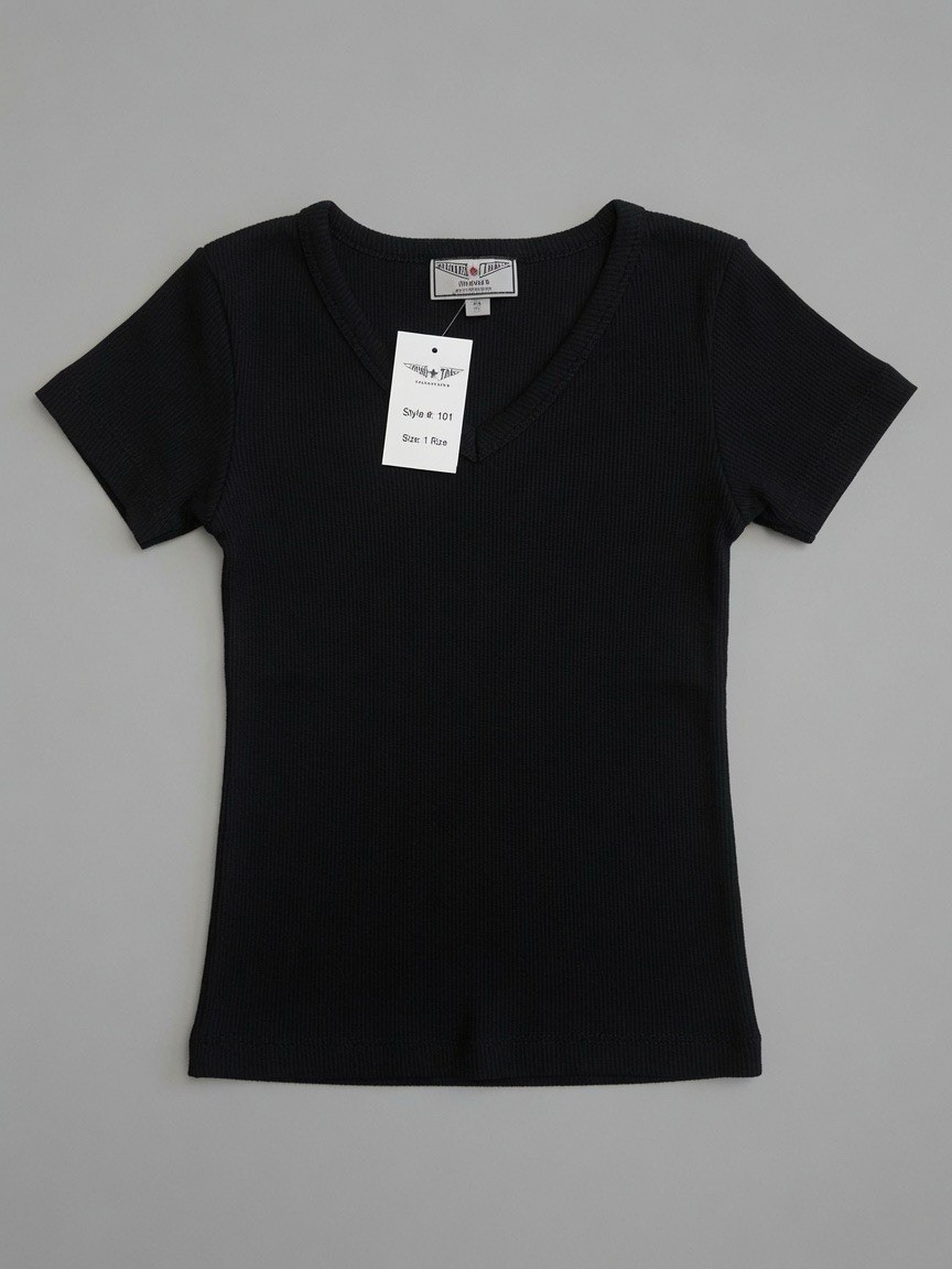 Hard Tail Forever Black Ribbed V-Neck Tee Shirt Style 101 One Size Made in USA