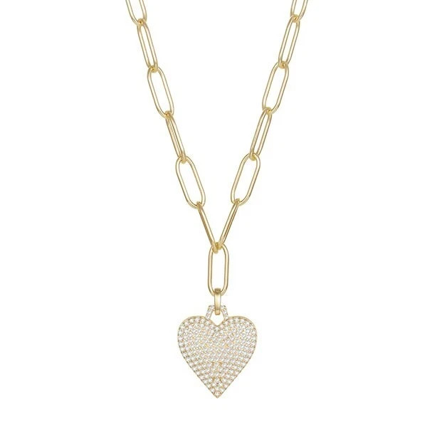 Sophisticated 1.05Ct Heart Paperclip Necklace 18\'\' – 14K Yellow Gold