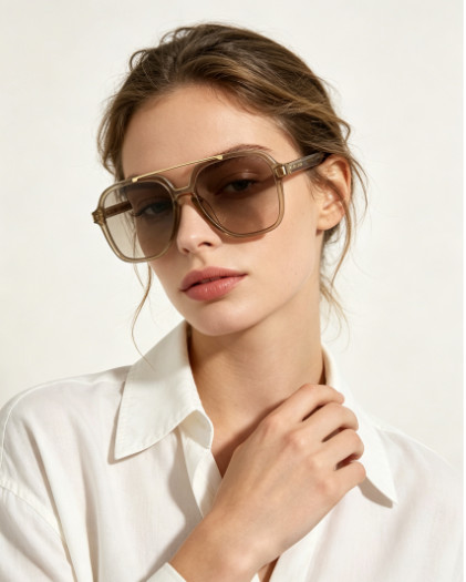 Saint Laurent SL545 Sunglasses Beige Gold Aviator Frame Light Lens 58-16-145