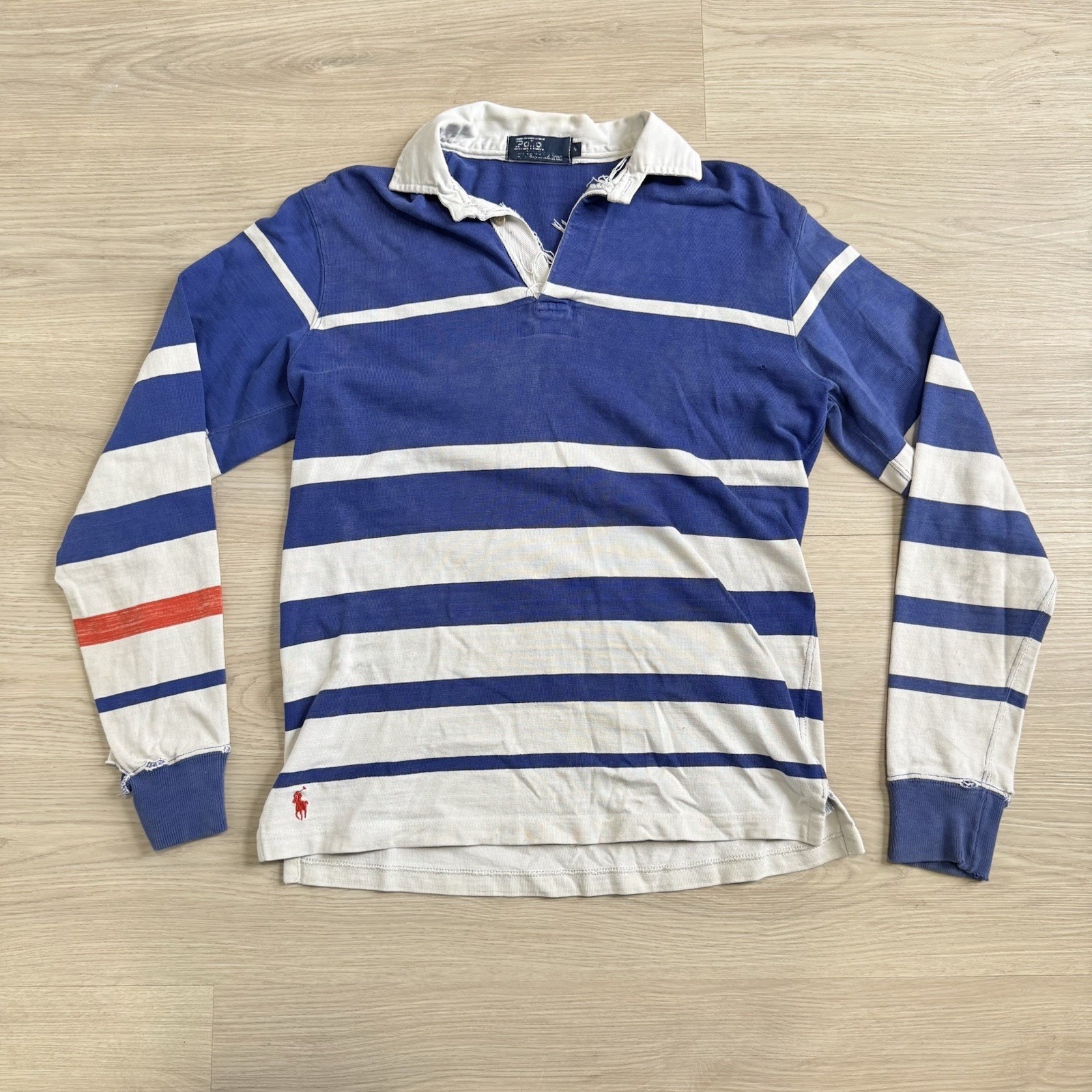 Vintage Polo Ralph Lauren Rugby Striped Shirt 90s Distressed Worn In Faded Vintage Polo Ralph Lauren Rugby Striped Shirt 90s Distressed Worn In Faded
