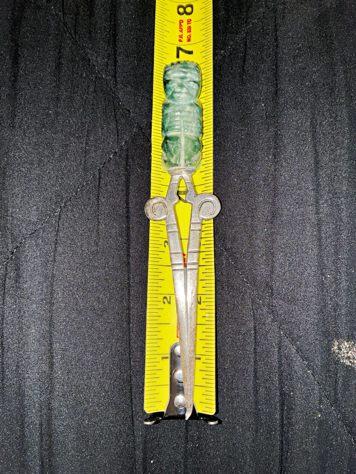Vintage Mexico Sterling Silver Carved Green Stone Aztec Letter Opener 7