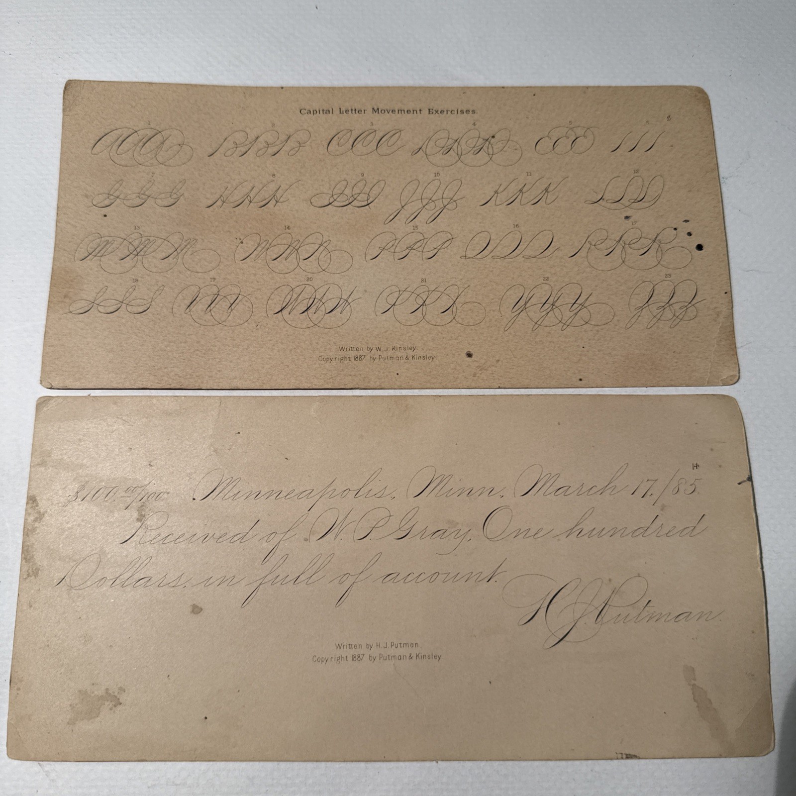 Antique Spencerian Calligraphy Penmanship Exercise Cards 1887 Putman