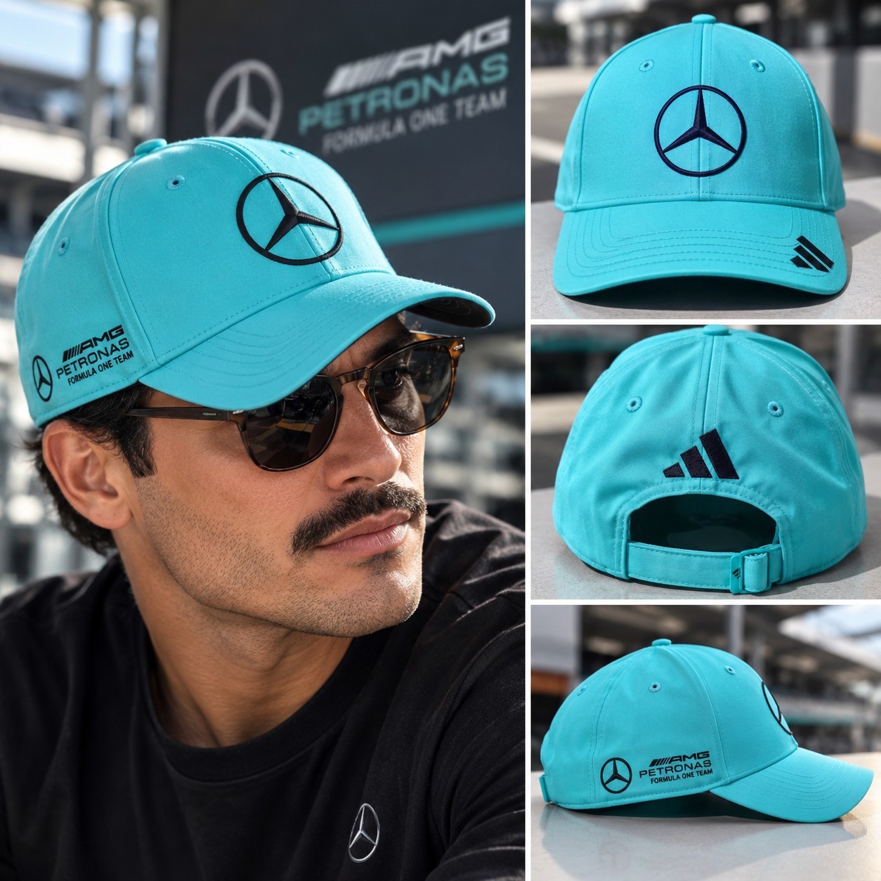 NEW Mercedes AMG Petronas F1 Adidas Hat Cap Turquoise Adjustable NWT Formula 1 