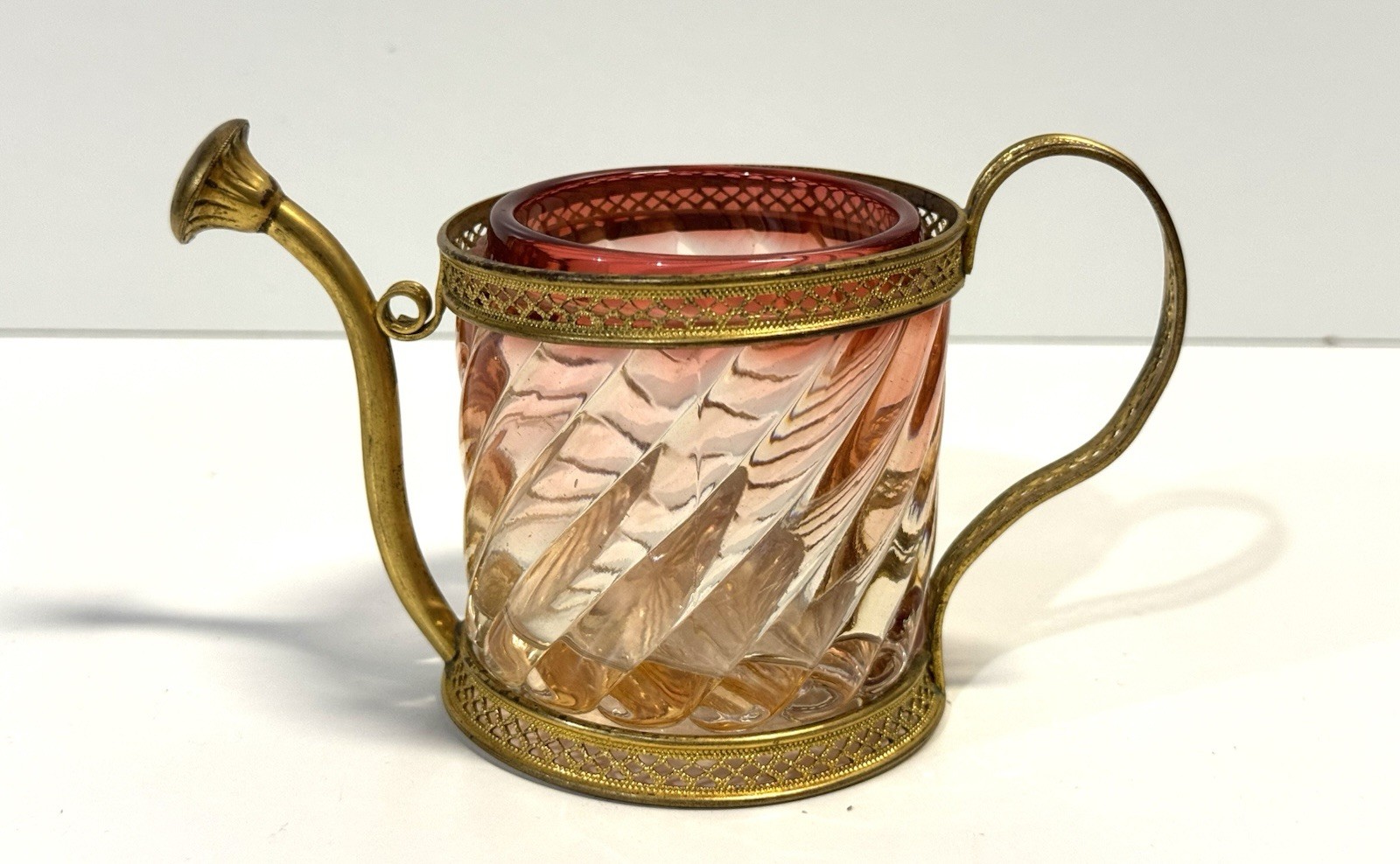 Antique Baccarat France Glass & Gilt Ormolu Watering Can Form Dresser Jar No Lid Antique Baccarat France Glass & Gilt Ormolu Watering Can Form Dresser Jar No Lid