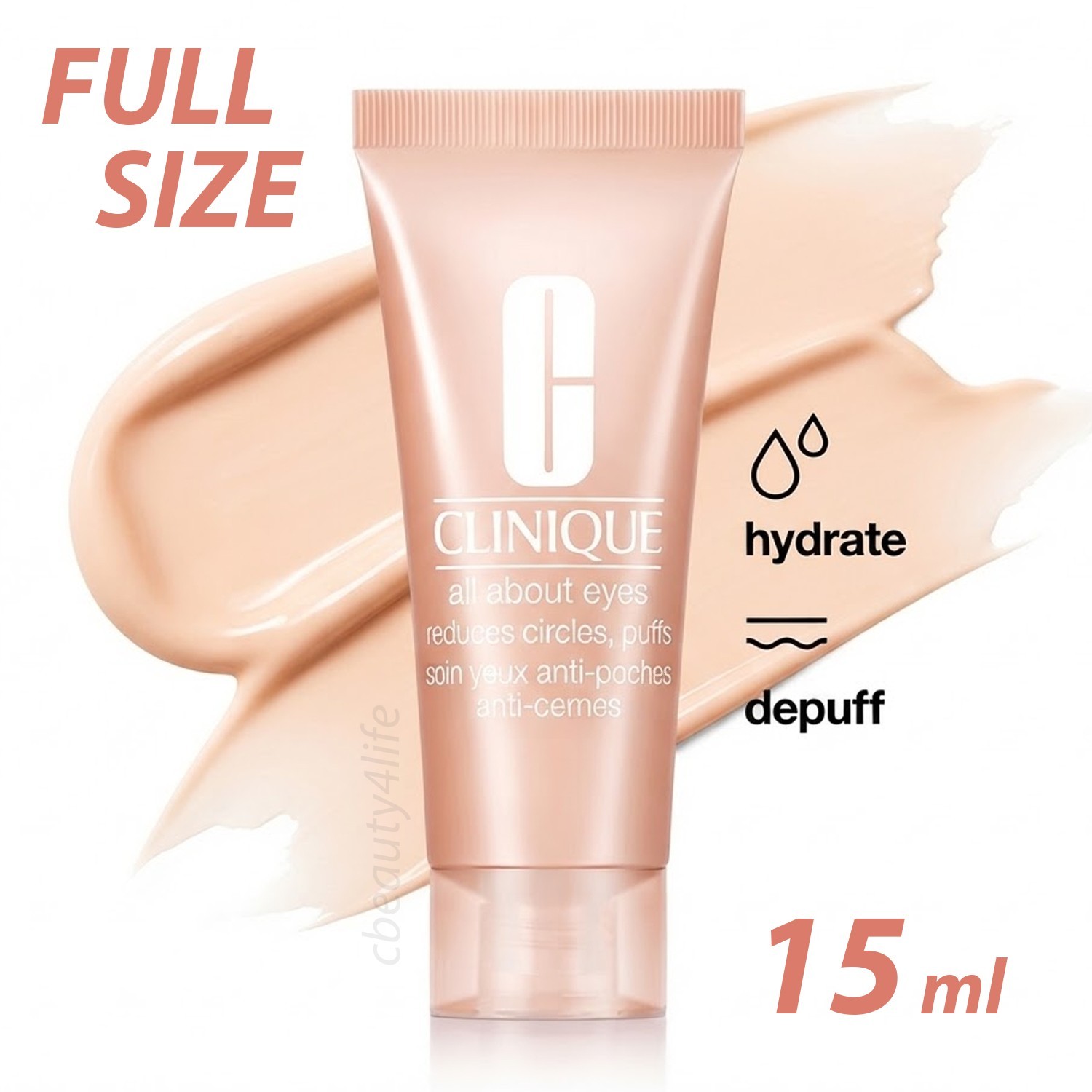 Clinique All About Eyes reduces circles, puffs 0.5 oz /15 ml - FULL SIZE TUBE