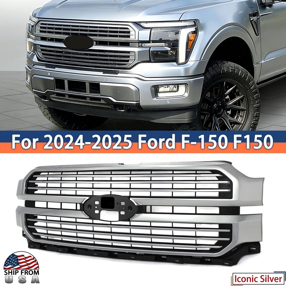 Iconic Silver Front Bumper Grille For 2024-2025 Ford F150 F-150 Platinum Larait